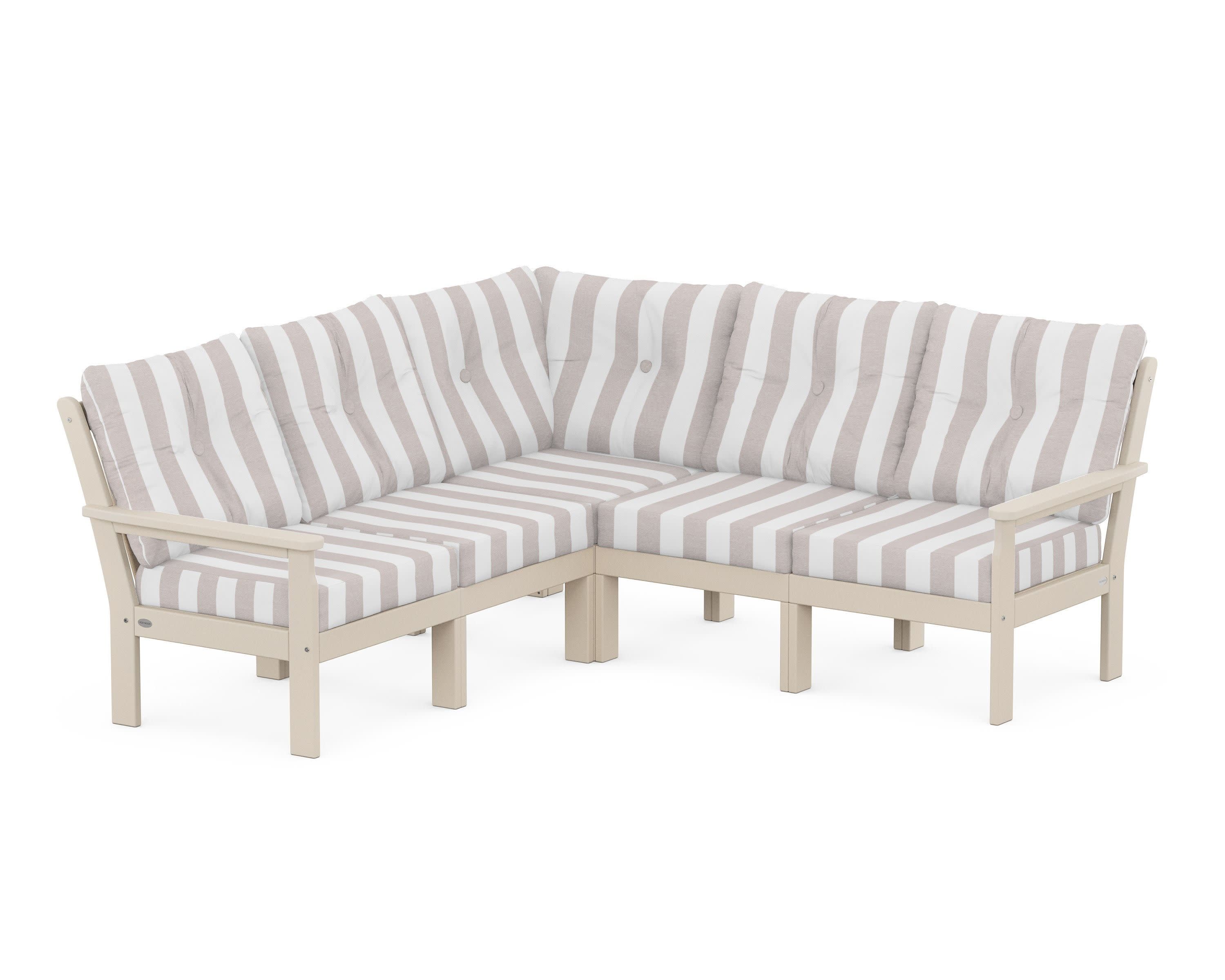 Vineyard 5-Piece Sectional in Sand / Cabana Stripe Dune Burlap