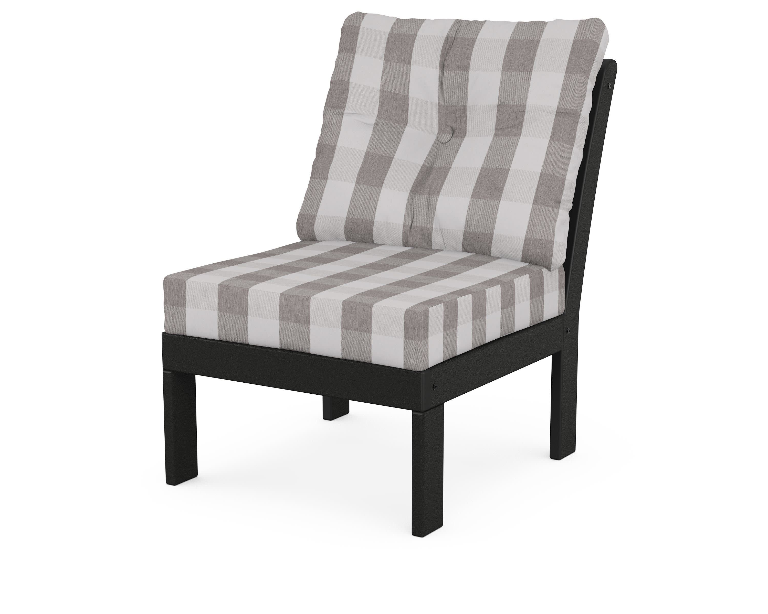 Vineyard Modular Armless Chair in Black / Buffalo Plaid Grey Mist