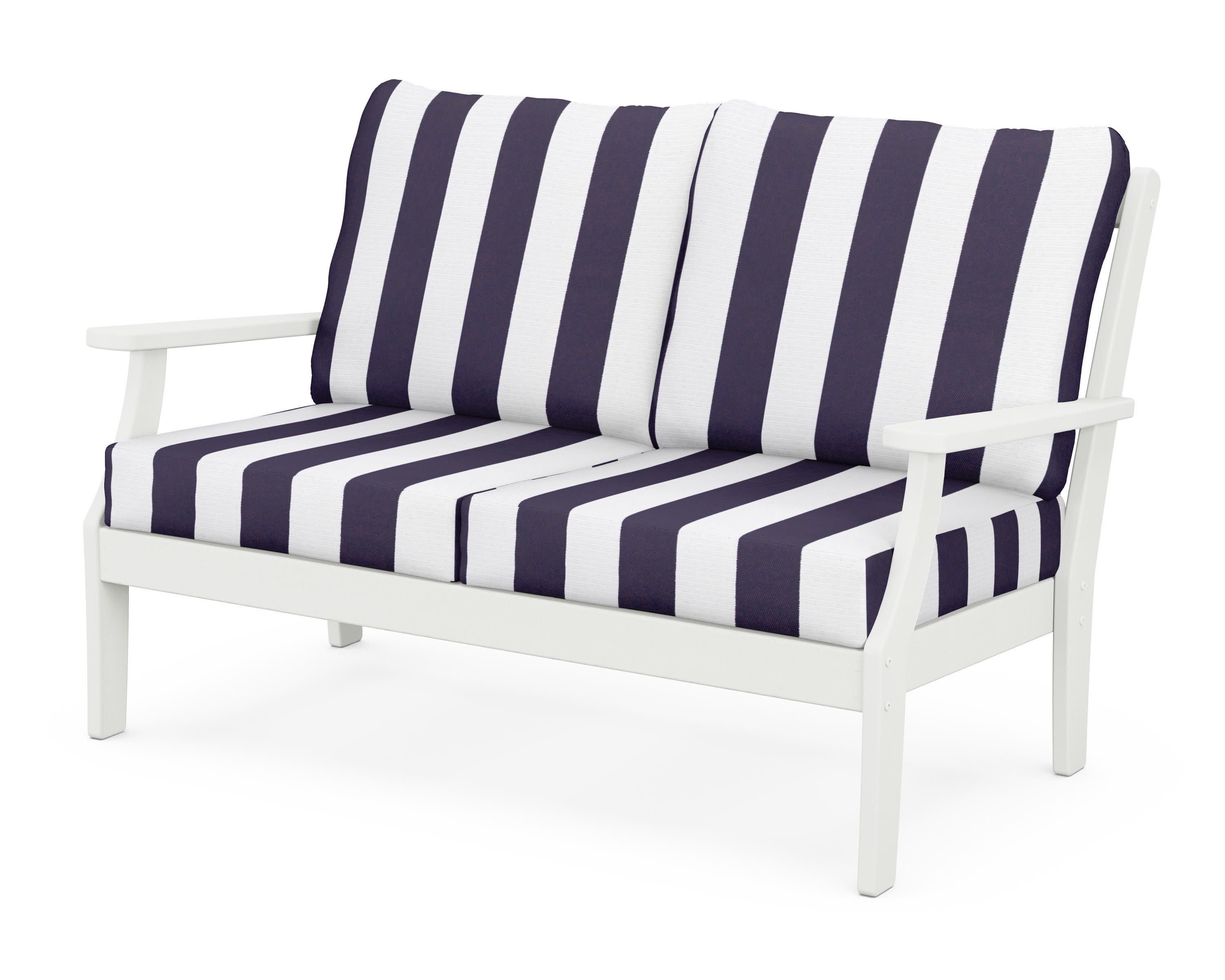 Braxton Deep Seating Loveseat in Vintage White / Cabana Stripe Navy