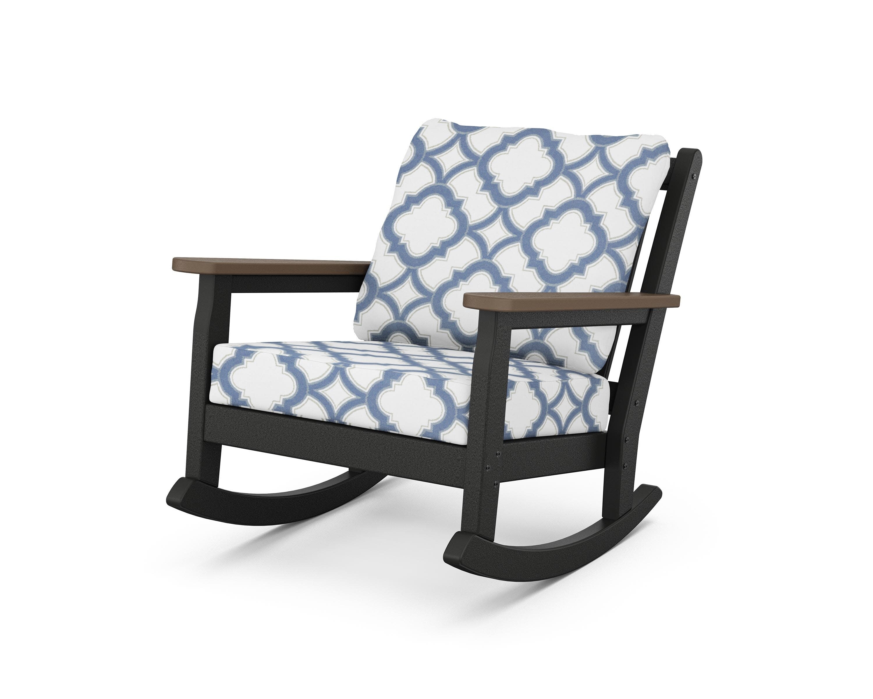 Chippendale Deep Seating Rocking Chair in Black / Kona / Trellis Sky Blue