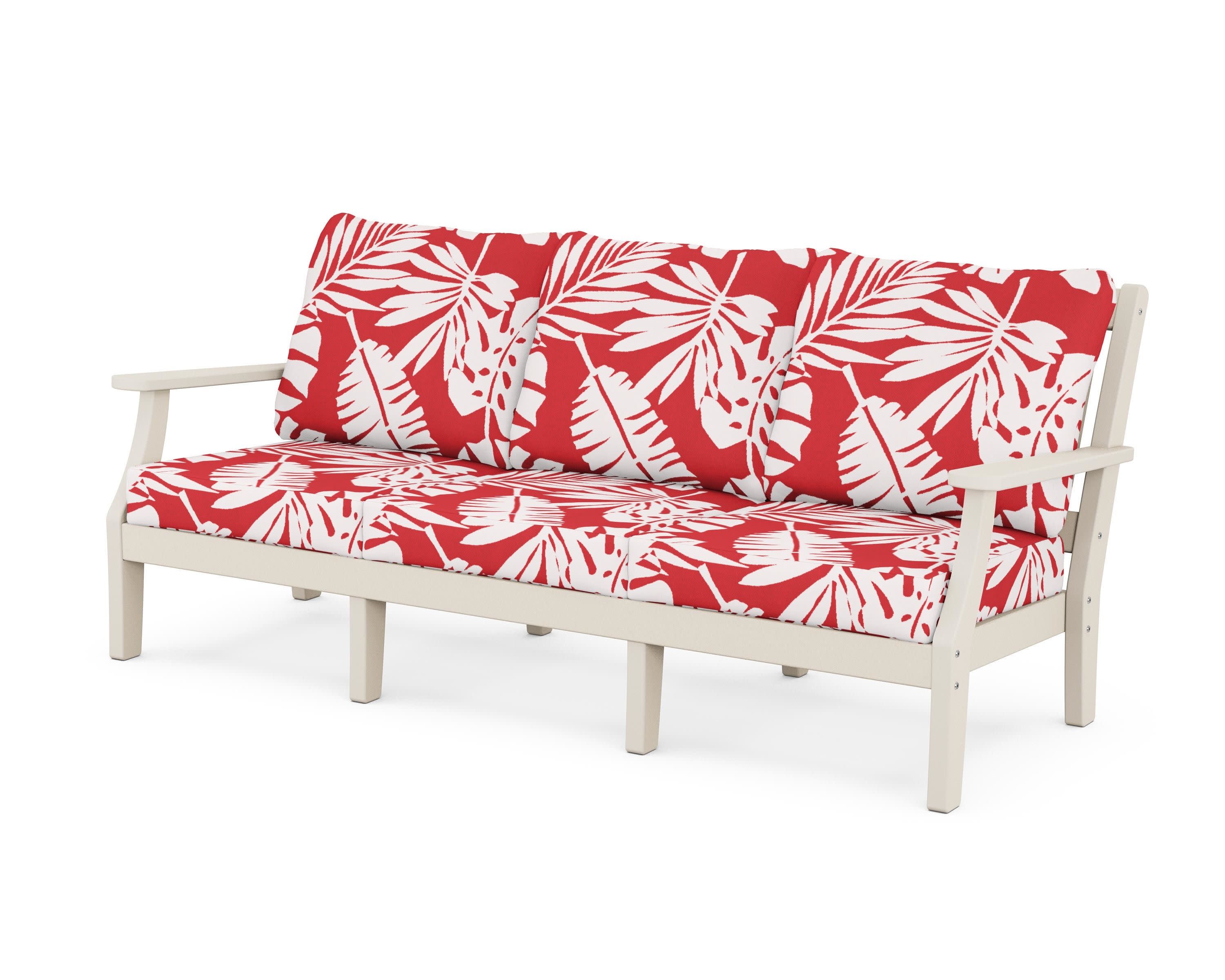 Chinoiserie Deep Seating Sofa in Sand / Leaf Crimson