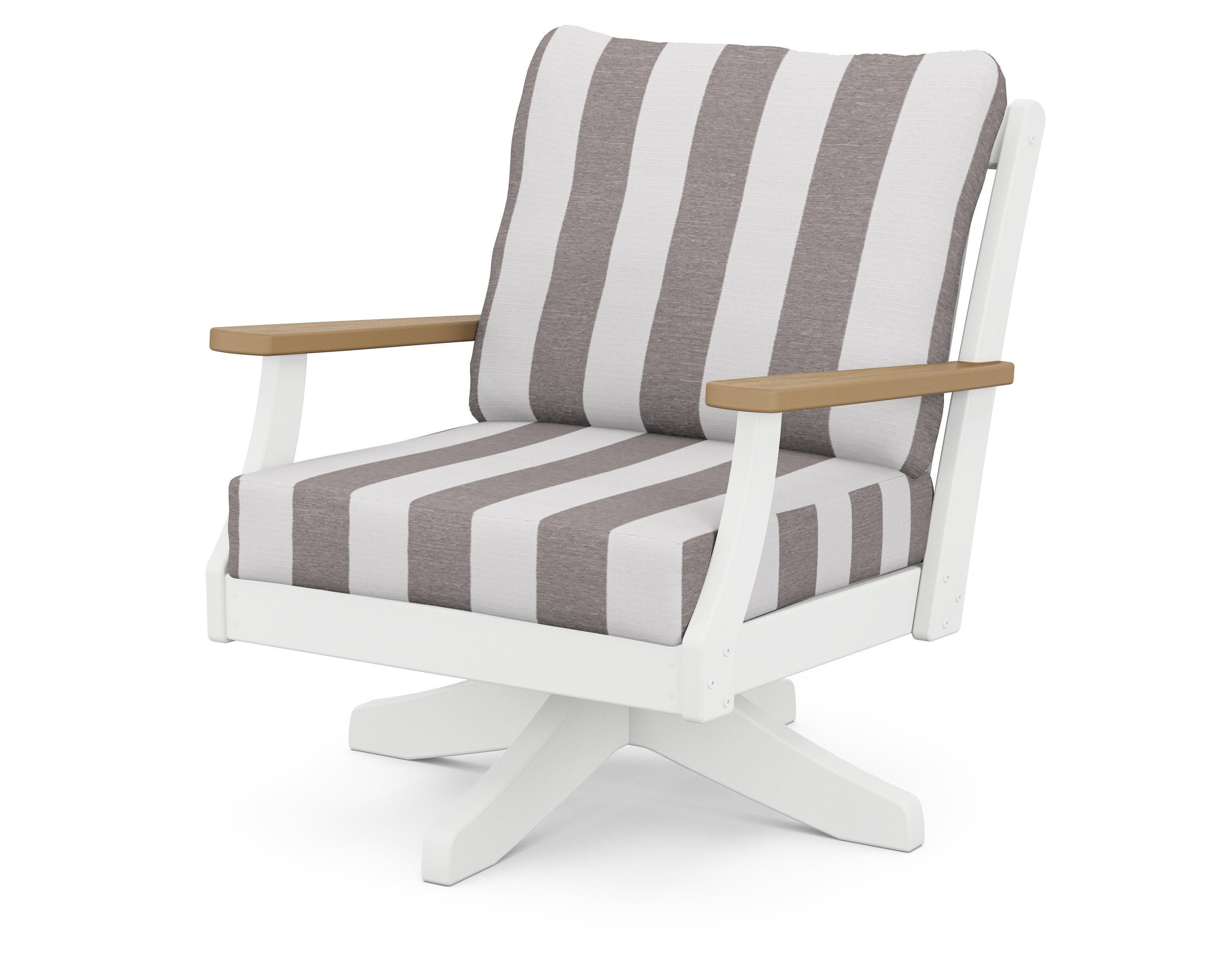 Braxton Deep Seating Swivel Chair in White / Natural / Cabana Stripe Grey Mist