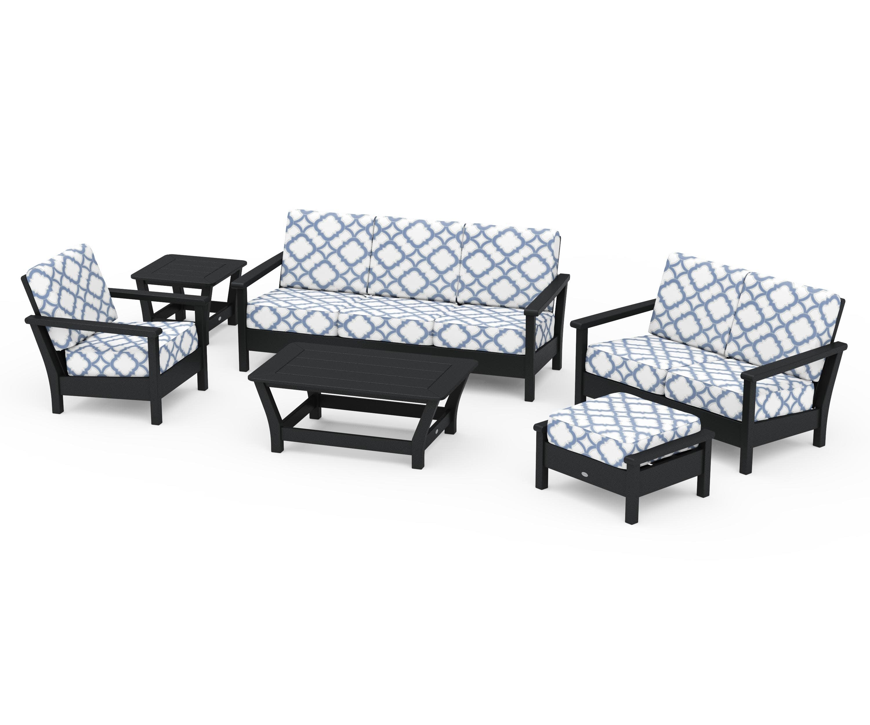 Harbour 6-Piece Outdoor Living Set in Black / Trellis Sky Blue