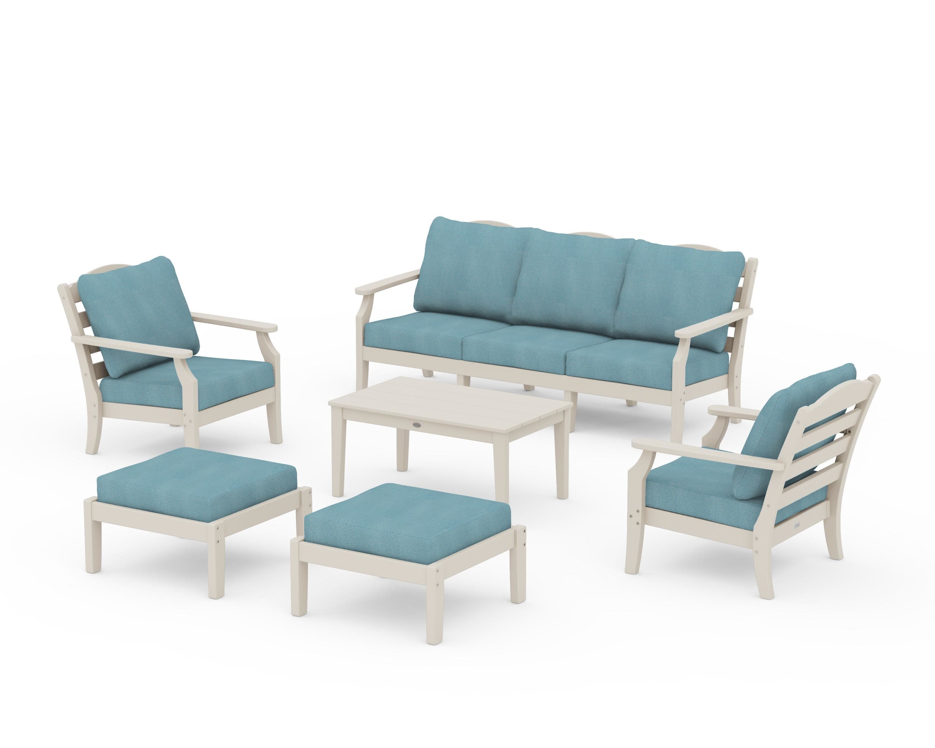 Savannah 6-Piece Lounge Sofa Set in Sand / Lattice Sky Blue
