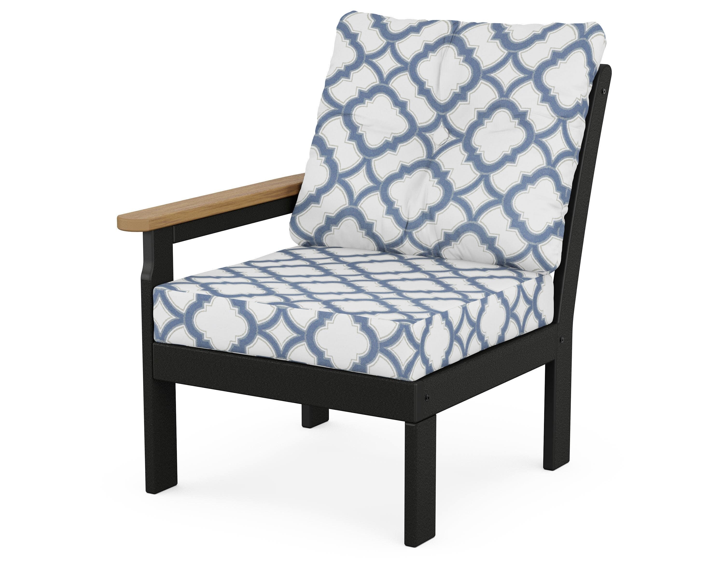 Vineyard Modular Left Arm Chair in Black / Natural / Trellis Sky Blue