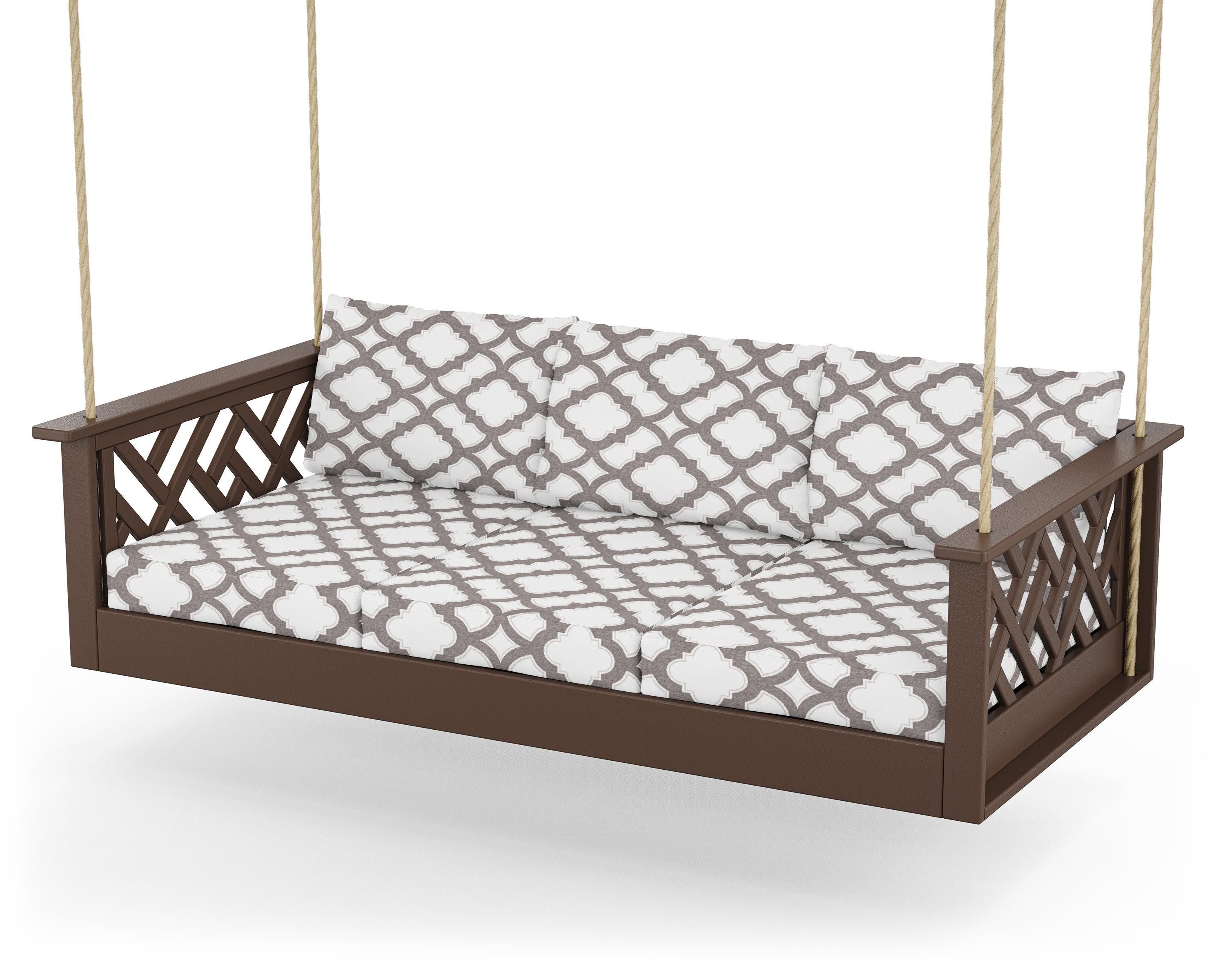 Chippendale Daybed Swing in Mahogany / Trellis Grey Mist