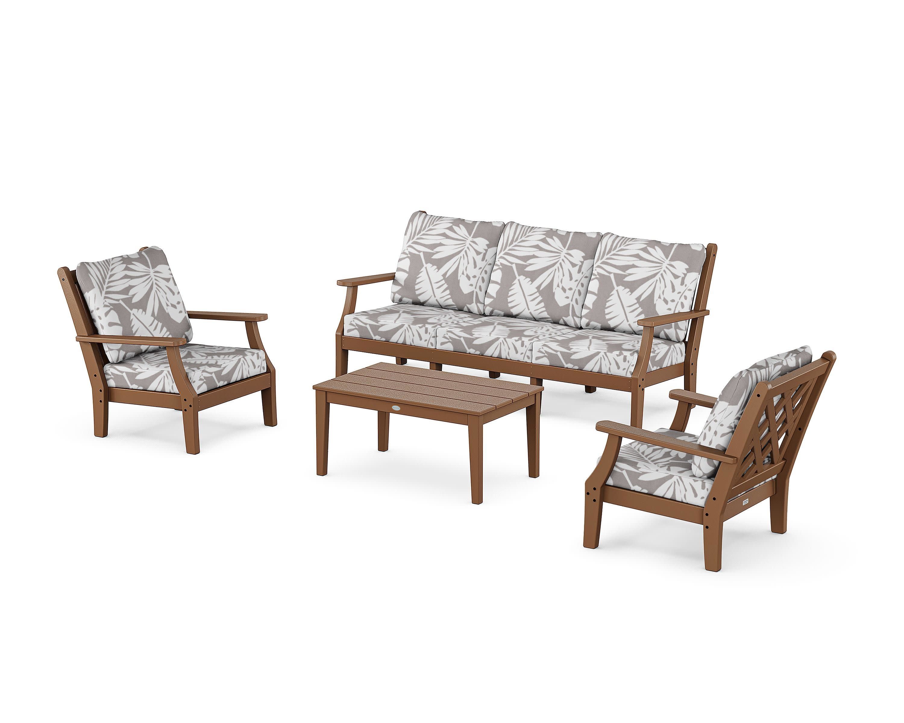 Wovendale 4-Piece Deep Seating Set with Sofa in Teak / Leaf Grey Mist