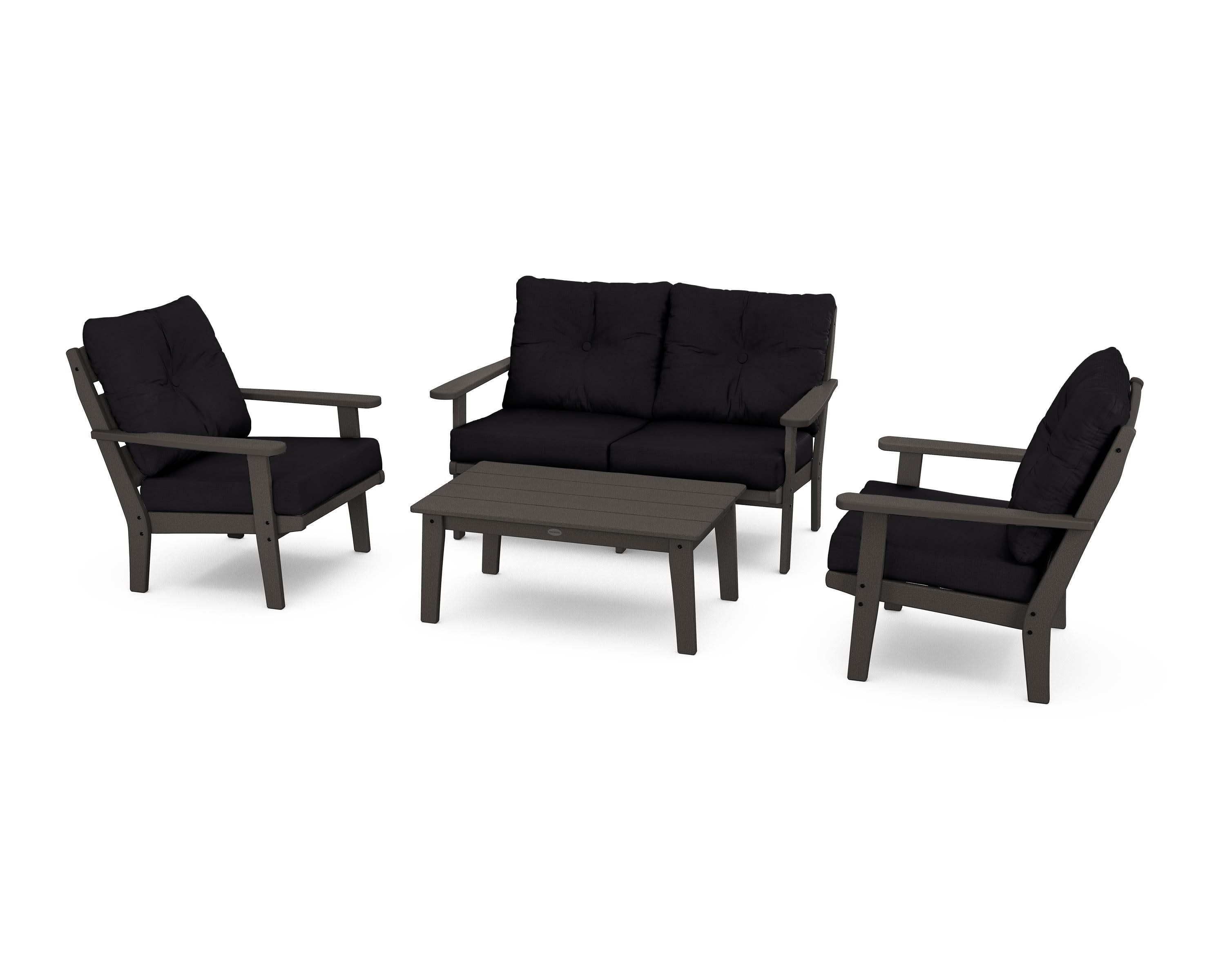 Lakeside 4-Piece Deep Seating Set in Vintage Coffee / Midnight Linen