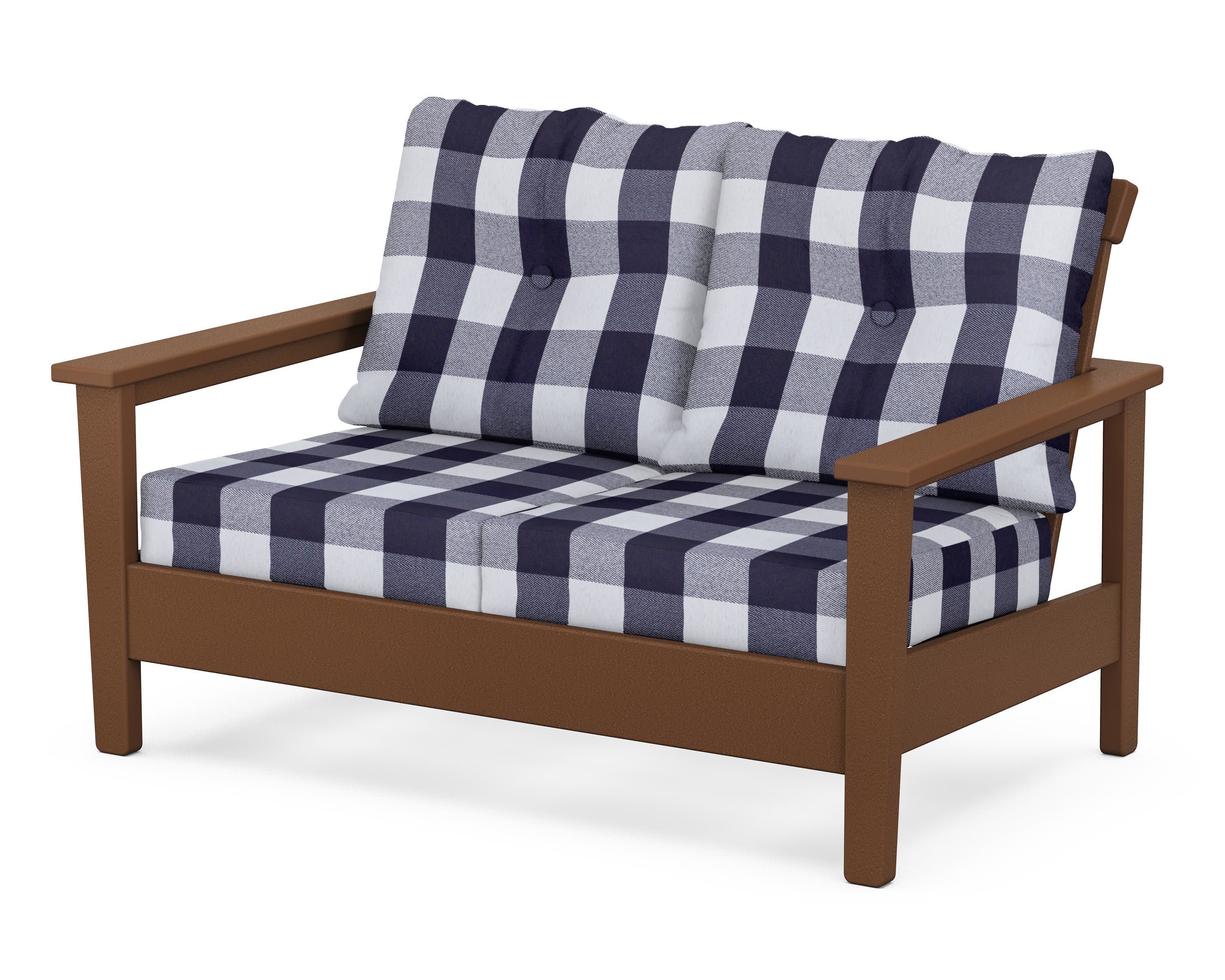 Prescott Deep Seating Loveseat in Teak / Buffalo Plaid Navy