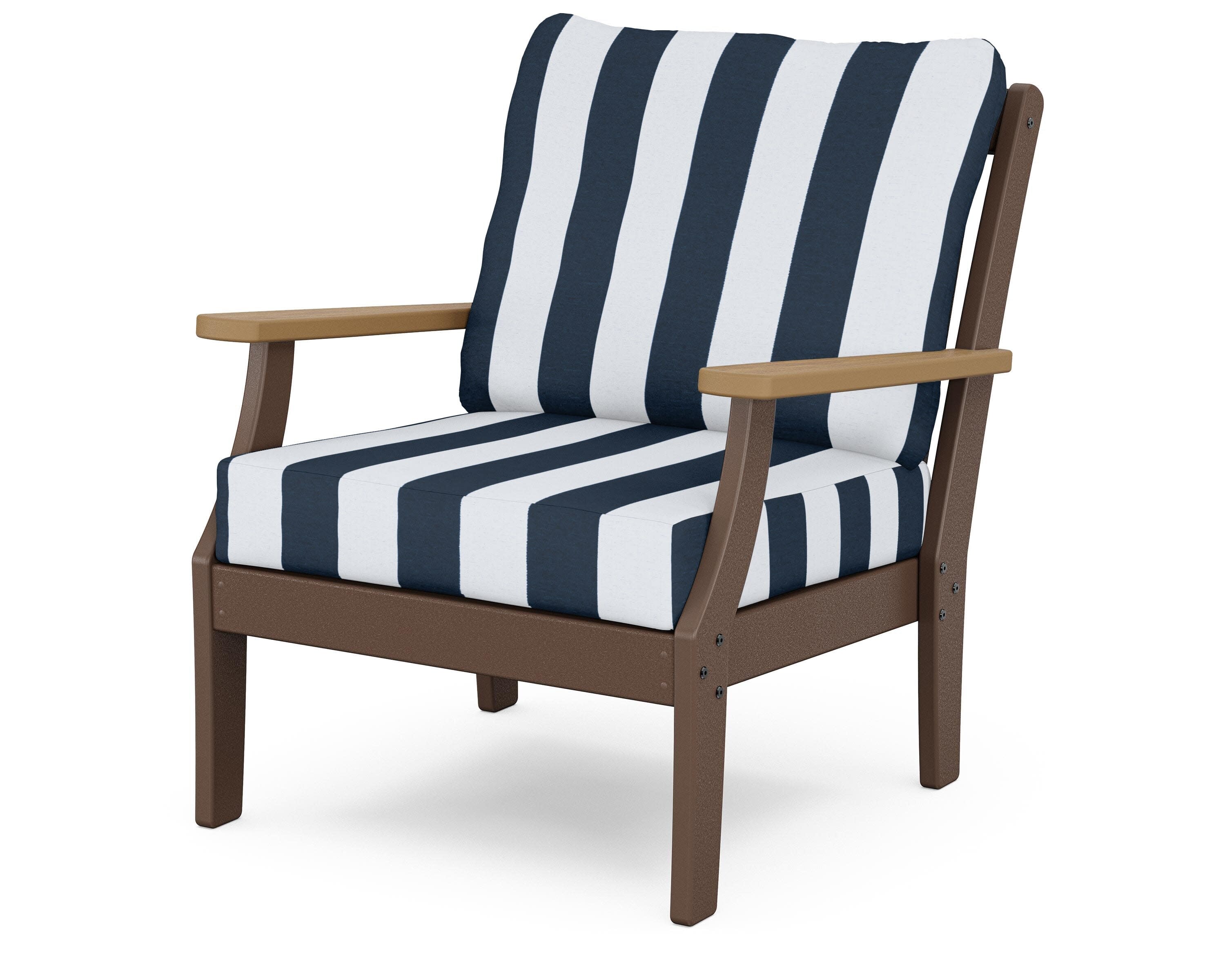 Braxton Deep Seating Chair in Mahogany / Natural / Cabana Stripe Marine Indigo