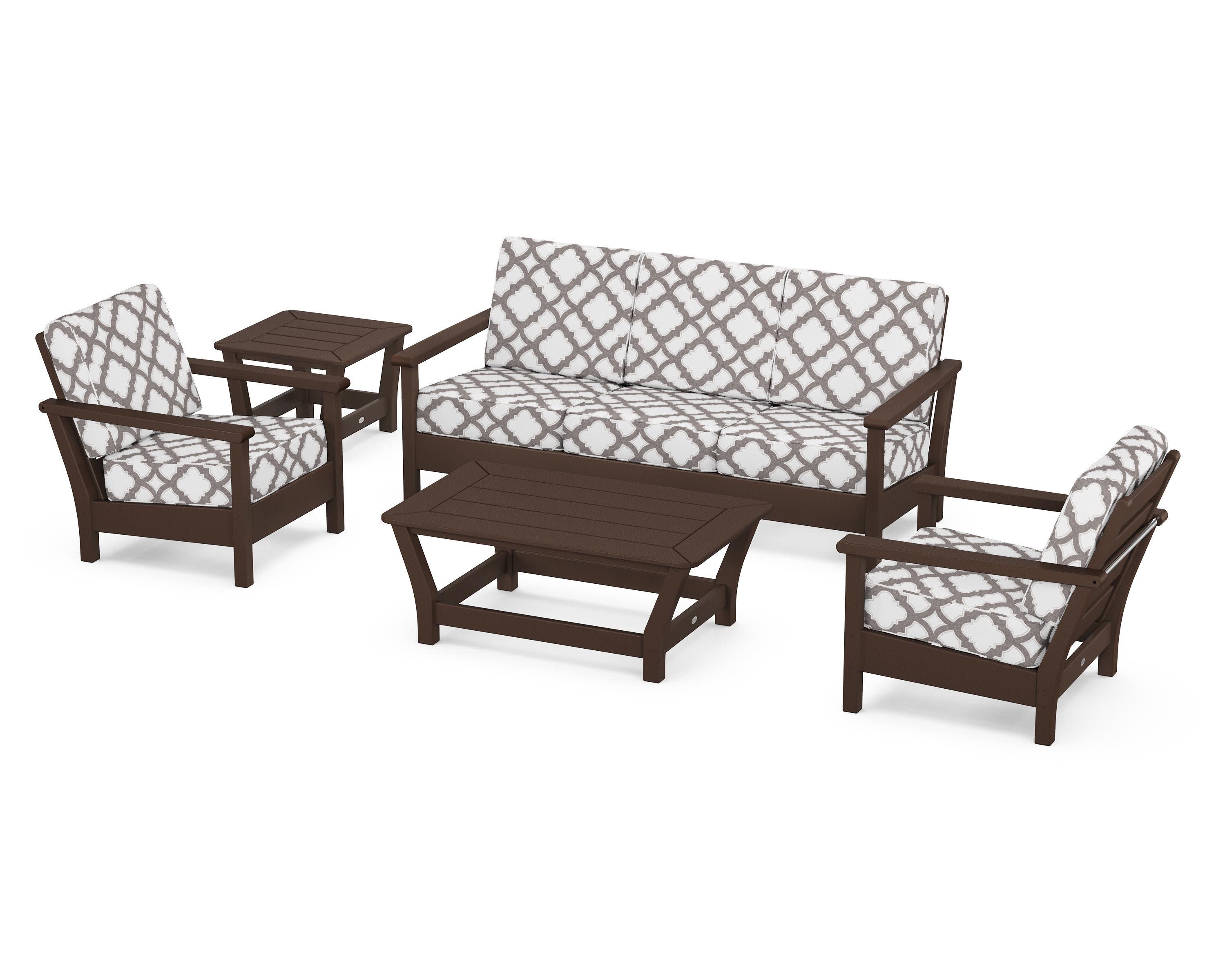Harbour 5-Piece Deep Seating Set in Mahogany / Trellis Grey Mist