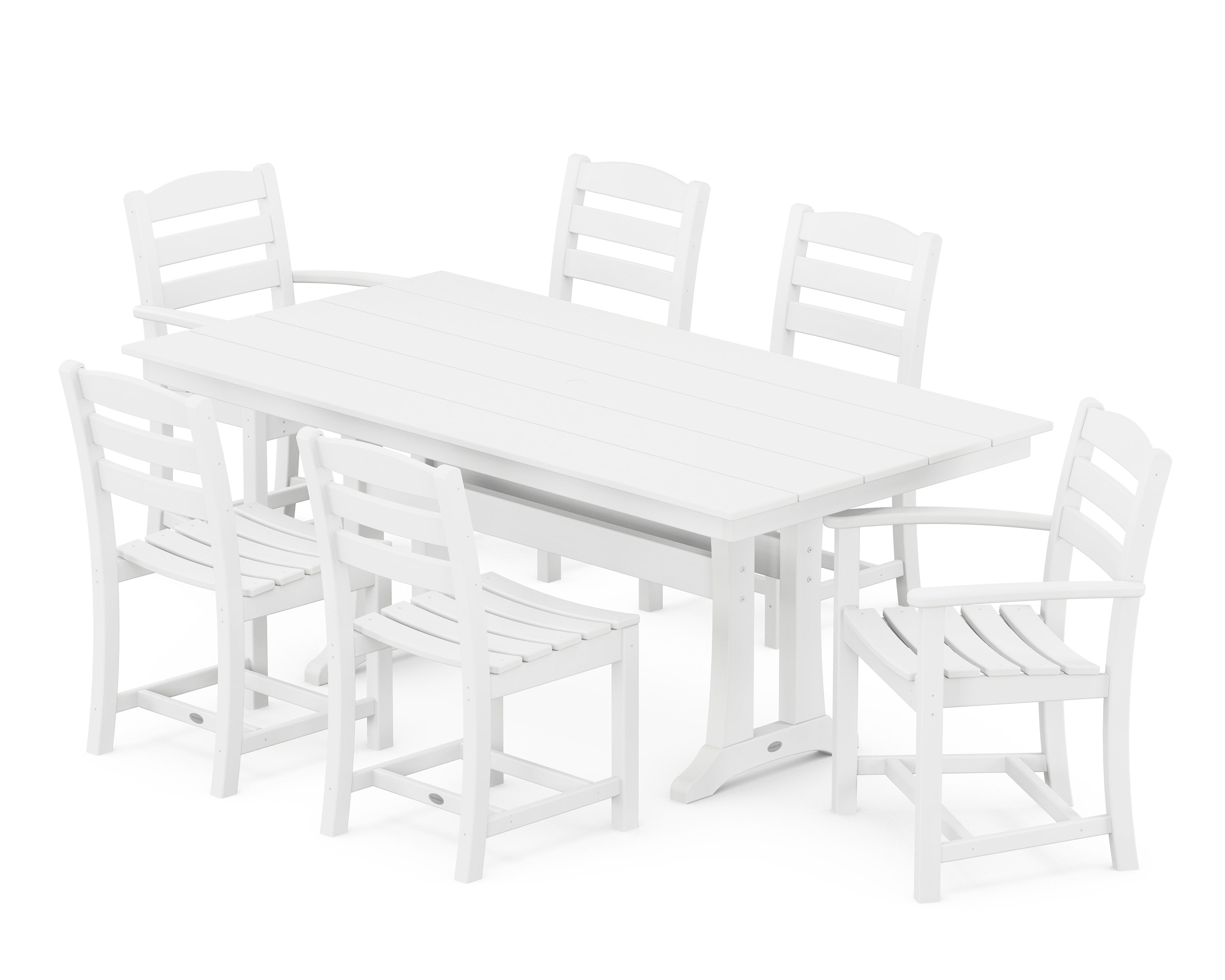La Casa Caf 7-Piece Farmhouse Dining Set with Trestle Legs in White