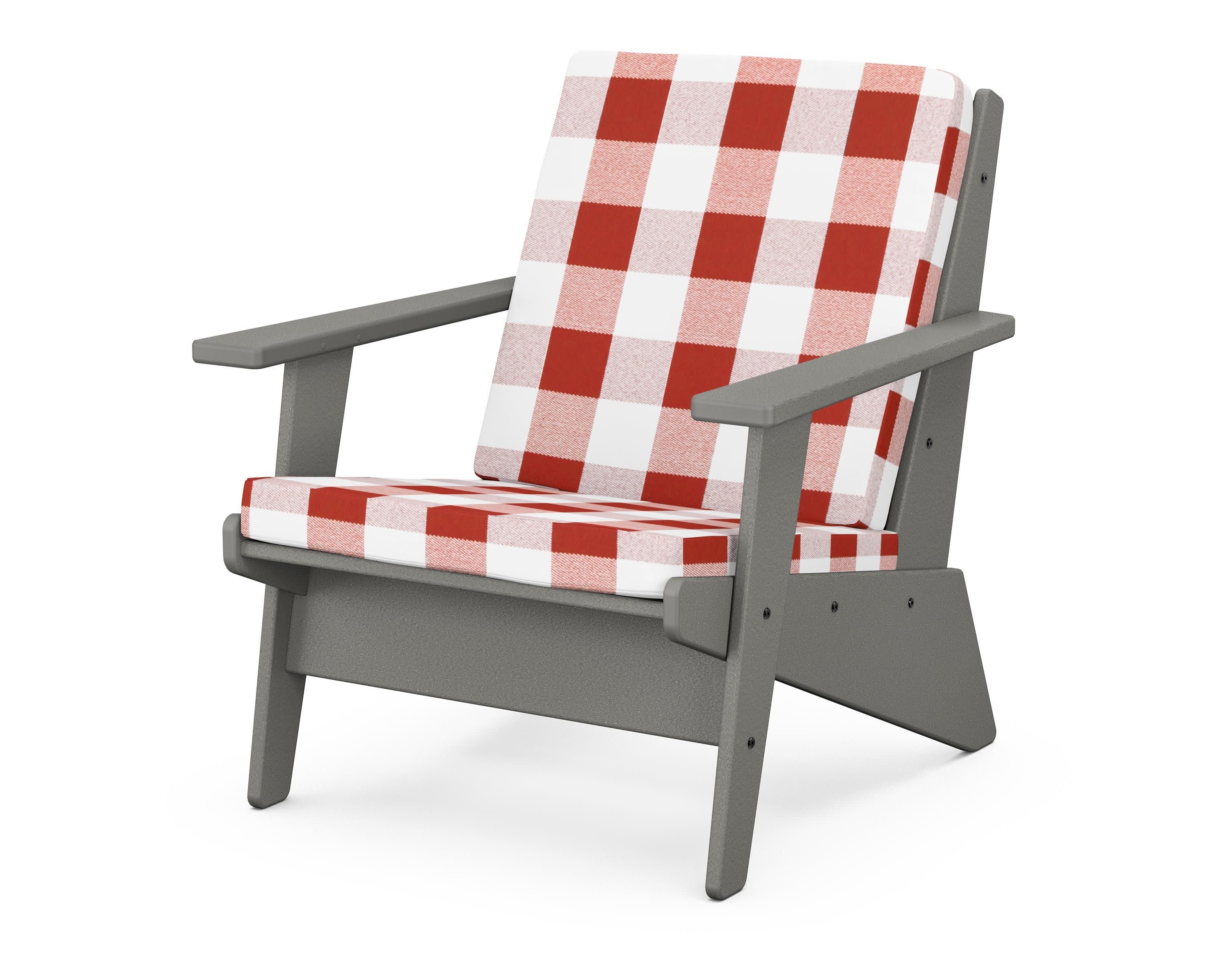 Riviera Modern Lounge Chair in Slate Grey / Buffalo Plaid Crimson