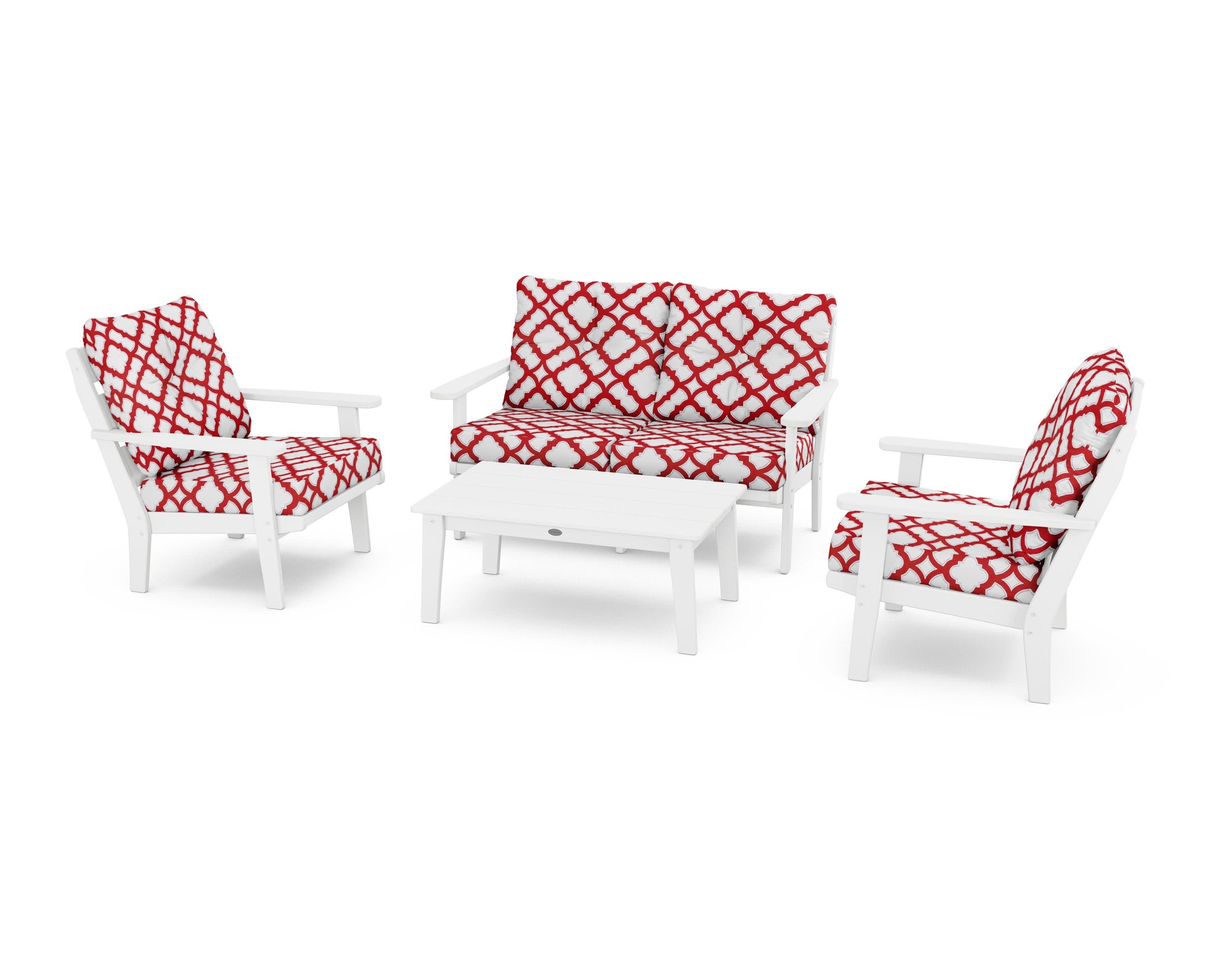Lakeside 4-Piece Deep Seating Set in White / Trellis Crimson