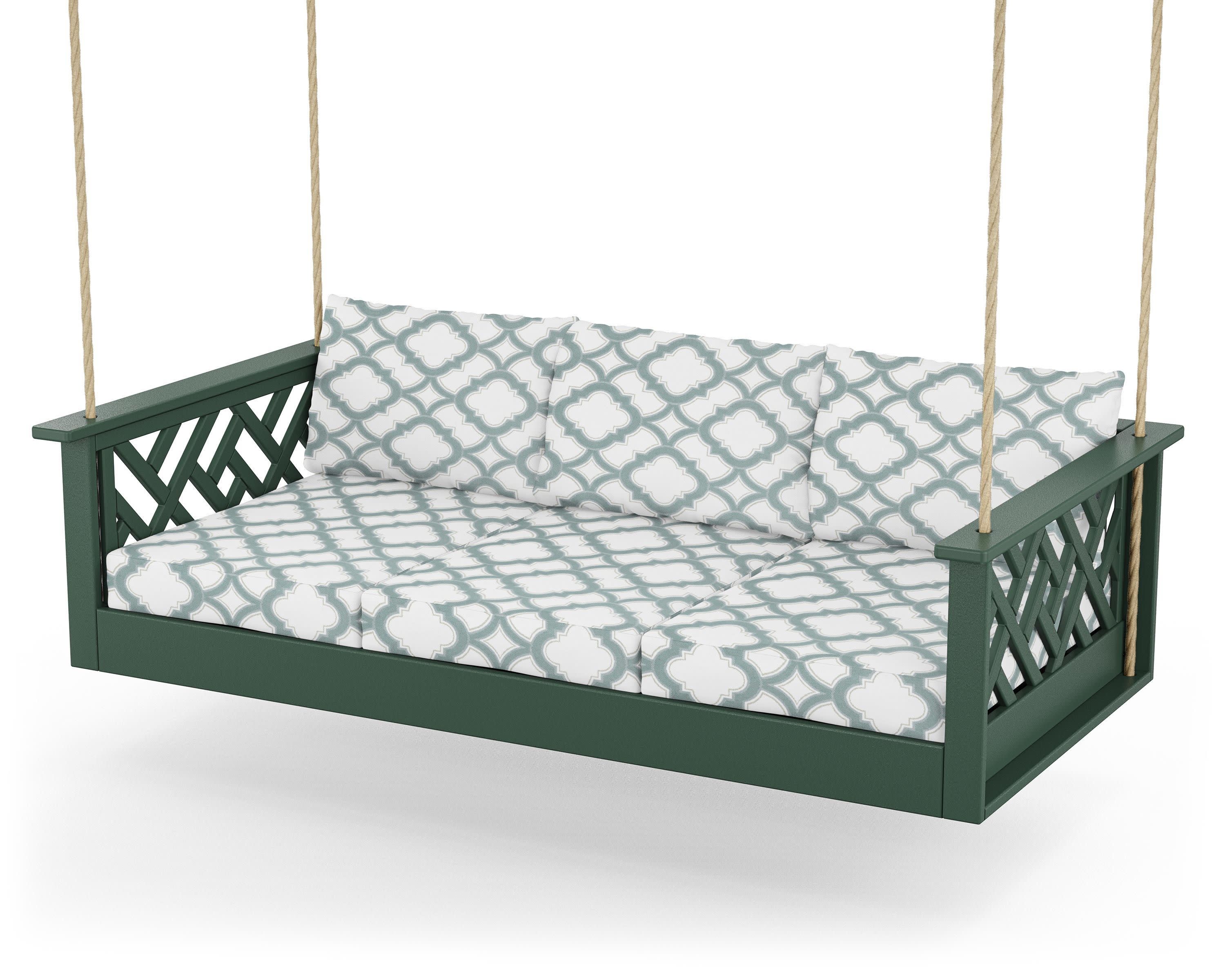 Chippendale Daybed Swing in Green / Trellis Glacier Spa