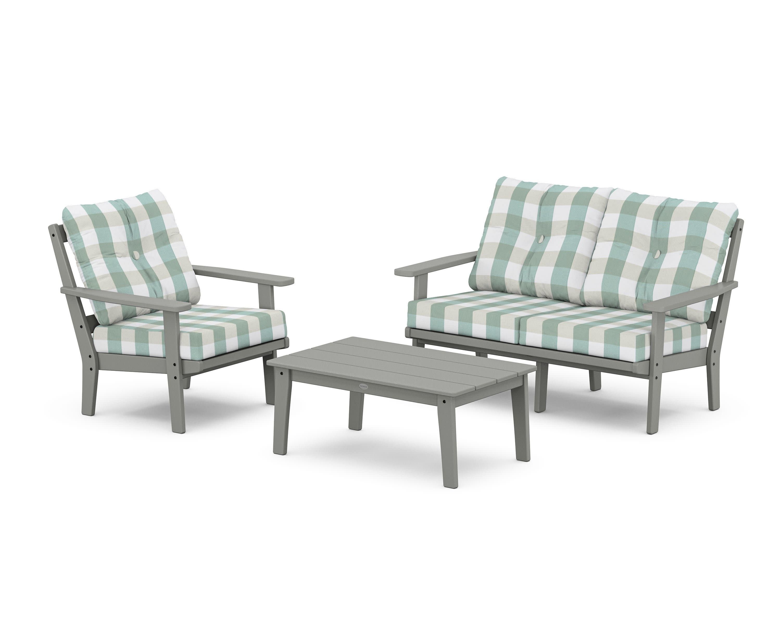 Oxford 3-Piece Deep Seating Set with Loveseat in Slate Grey / Buffalo Plaid Glacier Spa