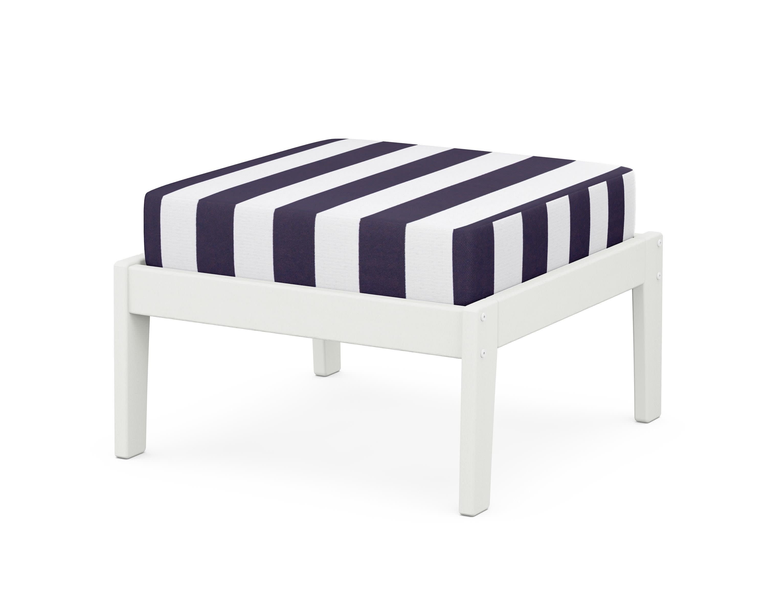 Deep Seating Ottoman in Vintage White / Cabana Stripe Navy