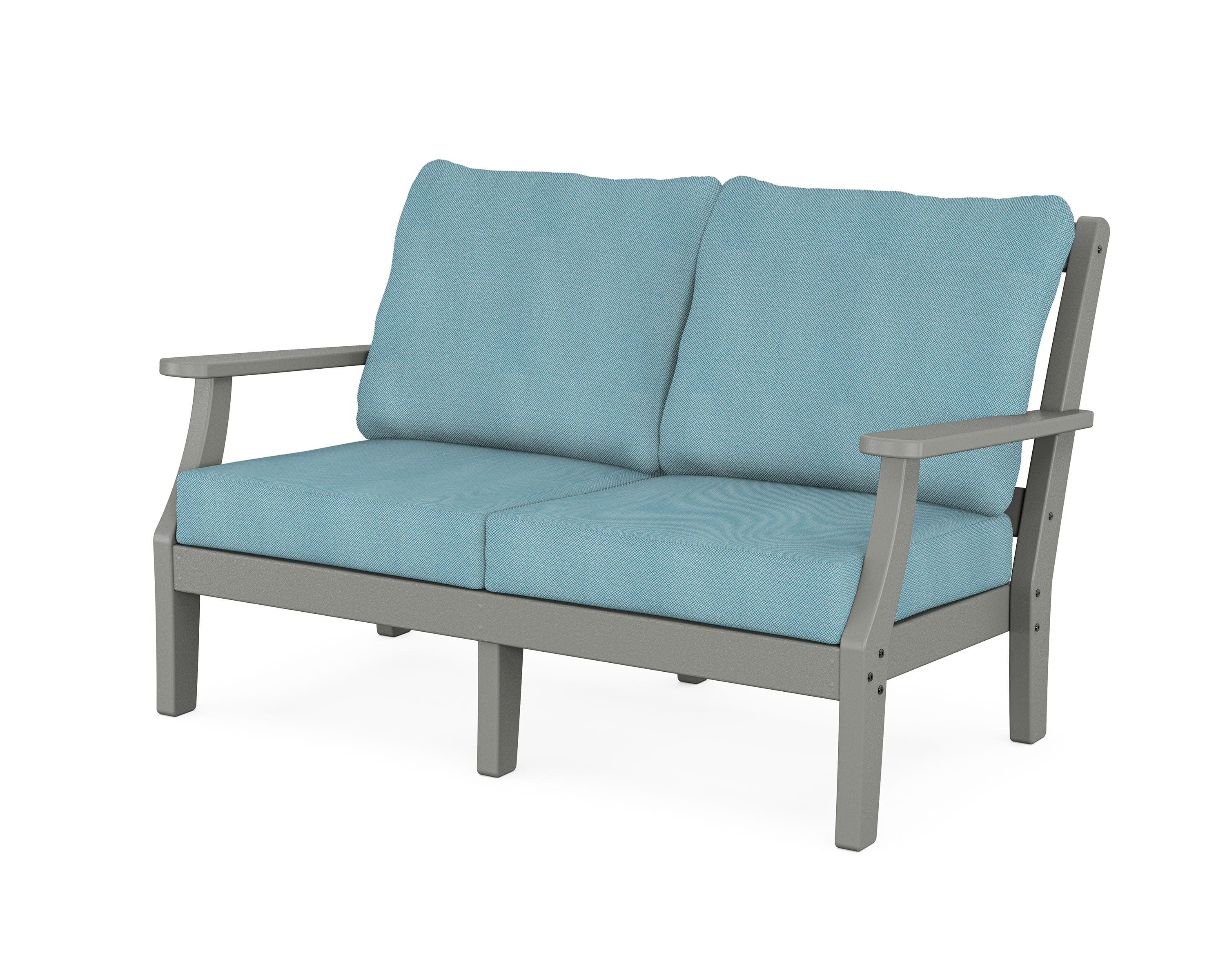 Chinoiserie Deep Seating Loveseat in Slate Grey / Lattice Sky Blue