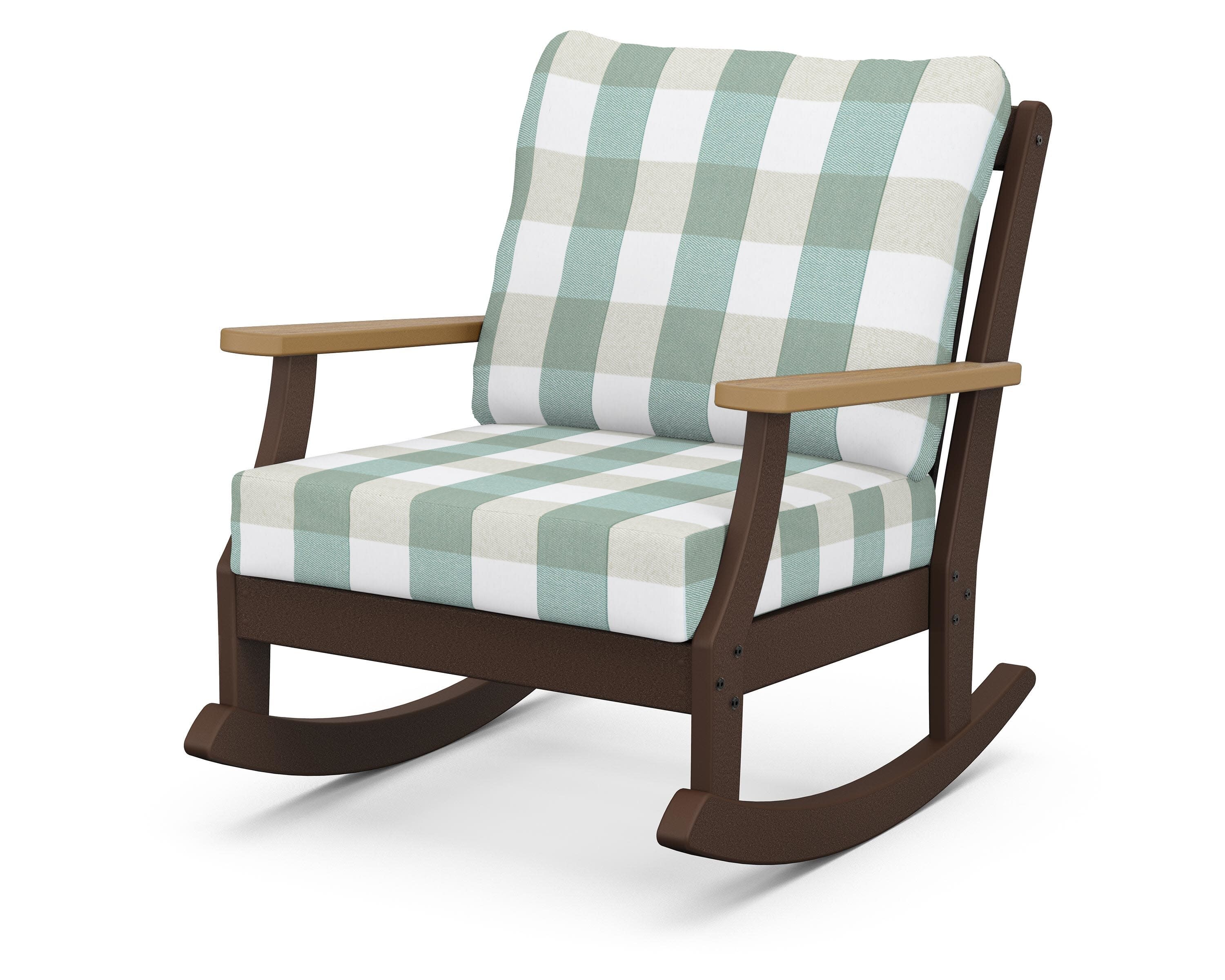 Braxton Deep Seating Rocking Chair in Mahogany / Natural / Buffalo Plaid Glacier Spa