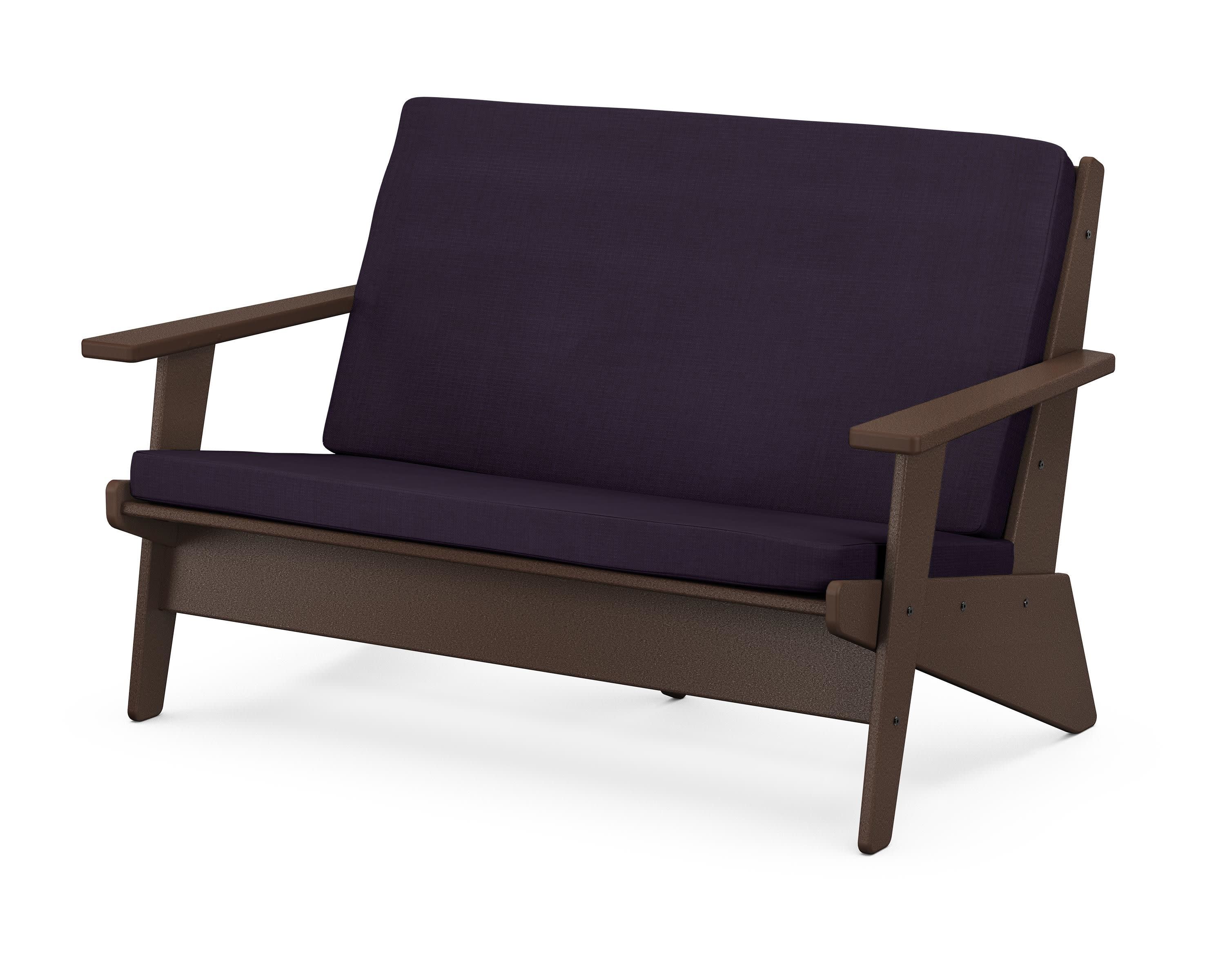 Riviera Modern Lounge Loveseat in Mahogany / Navy Linen