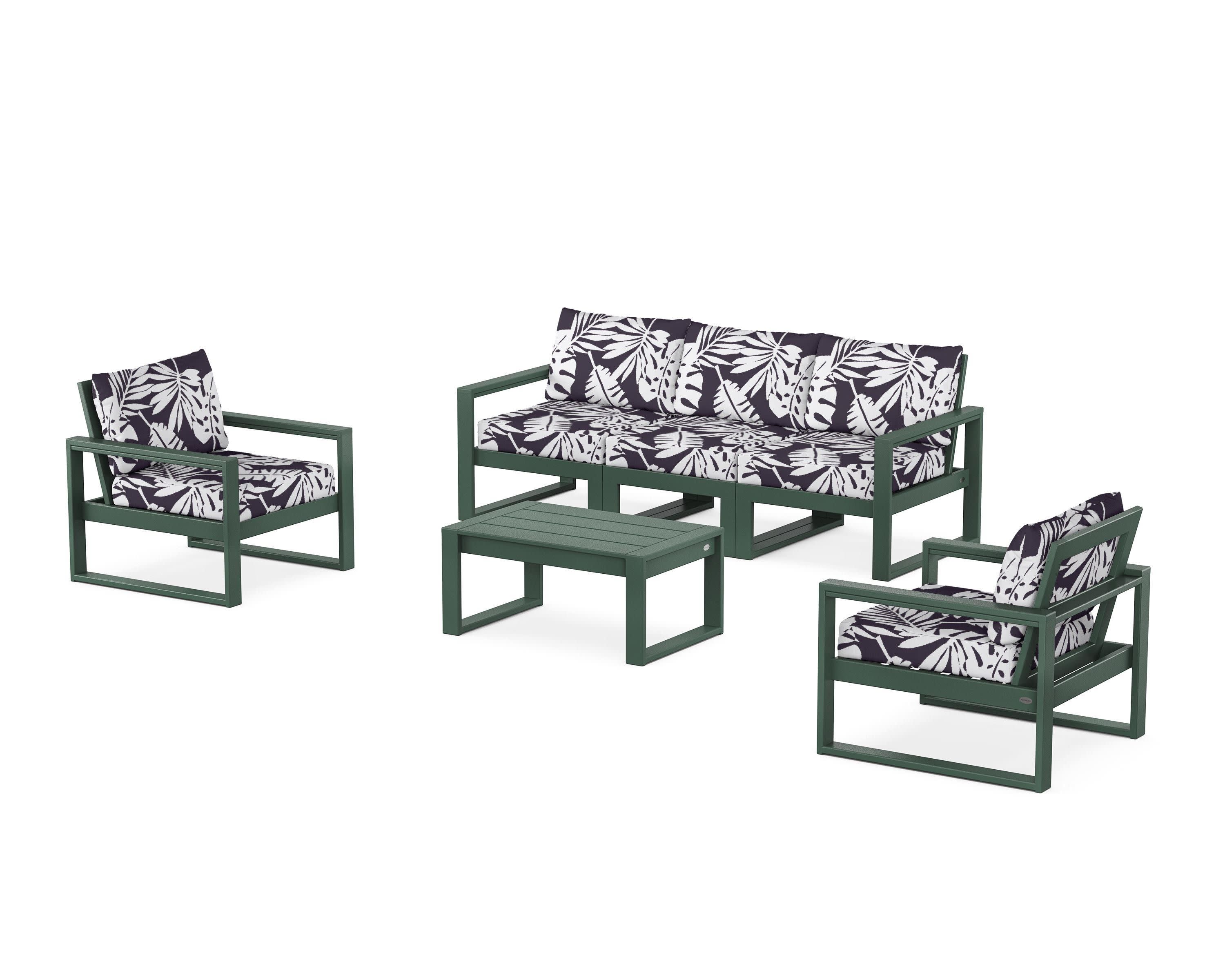 EDGE Sectional 4-Piece Deep Seating Set with Sofa in Green / Leaf Navy
