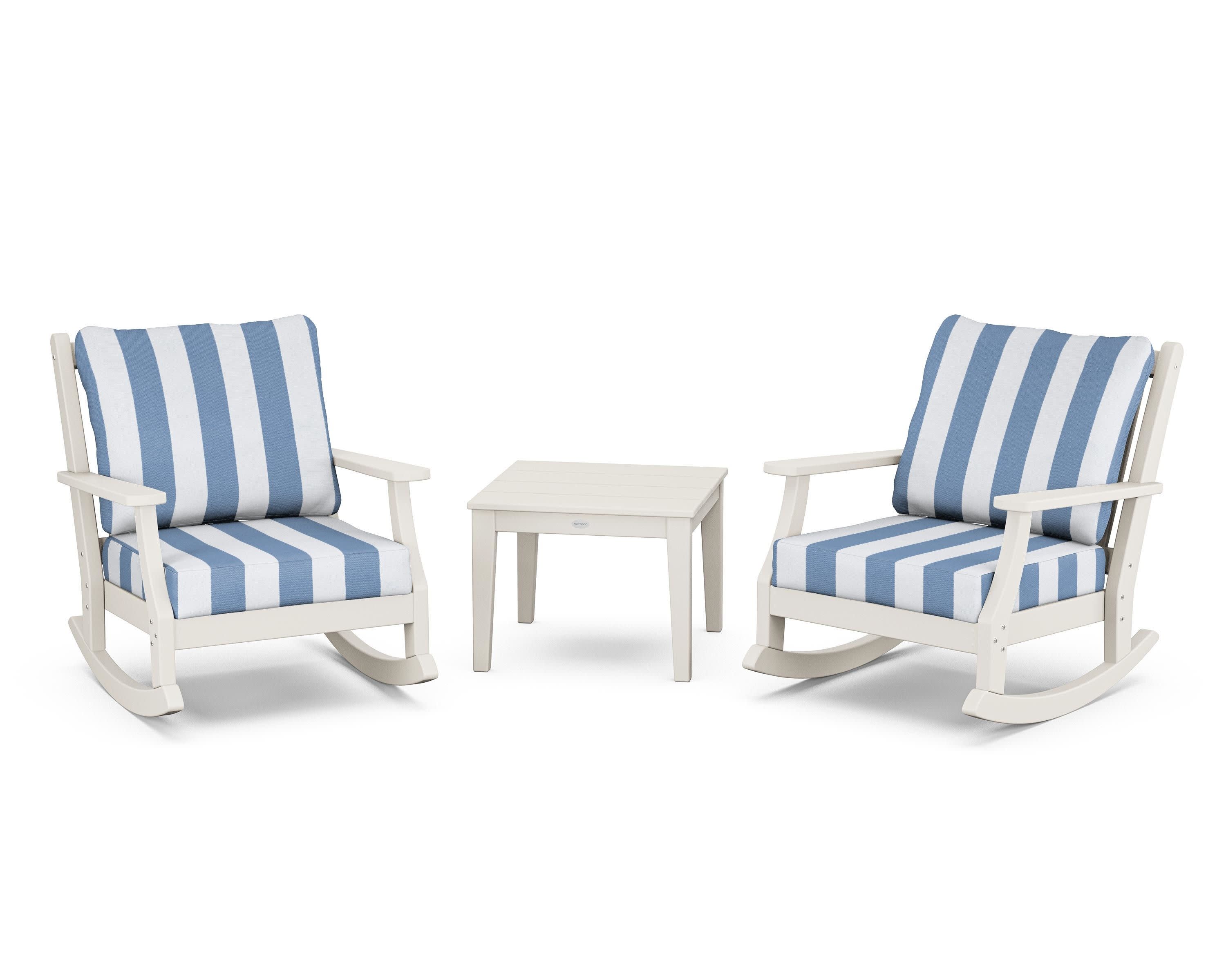 Wovendale 3-Piece Deep Seating Rocker Set in Sand / Cabana Stripe Sky Blue