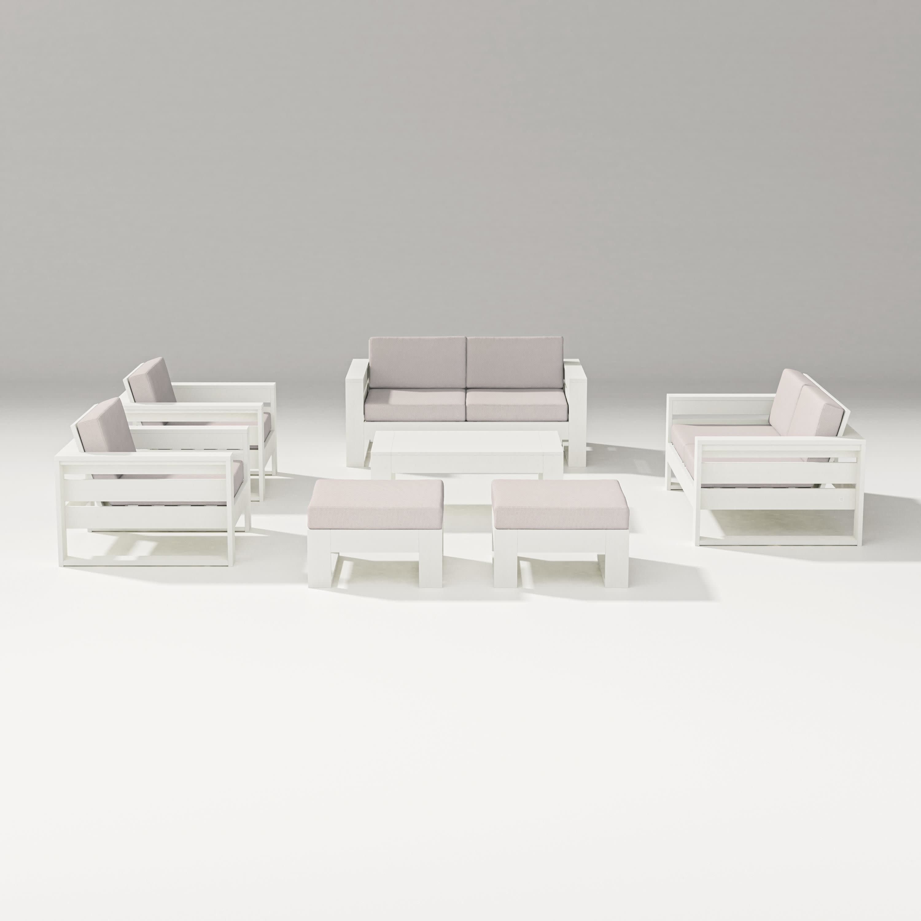 Latitude 7-Piece Lounge Loveseat Set in Vintage White / Dune Burlap