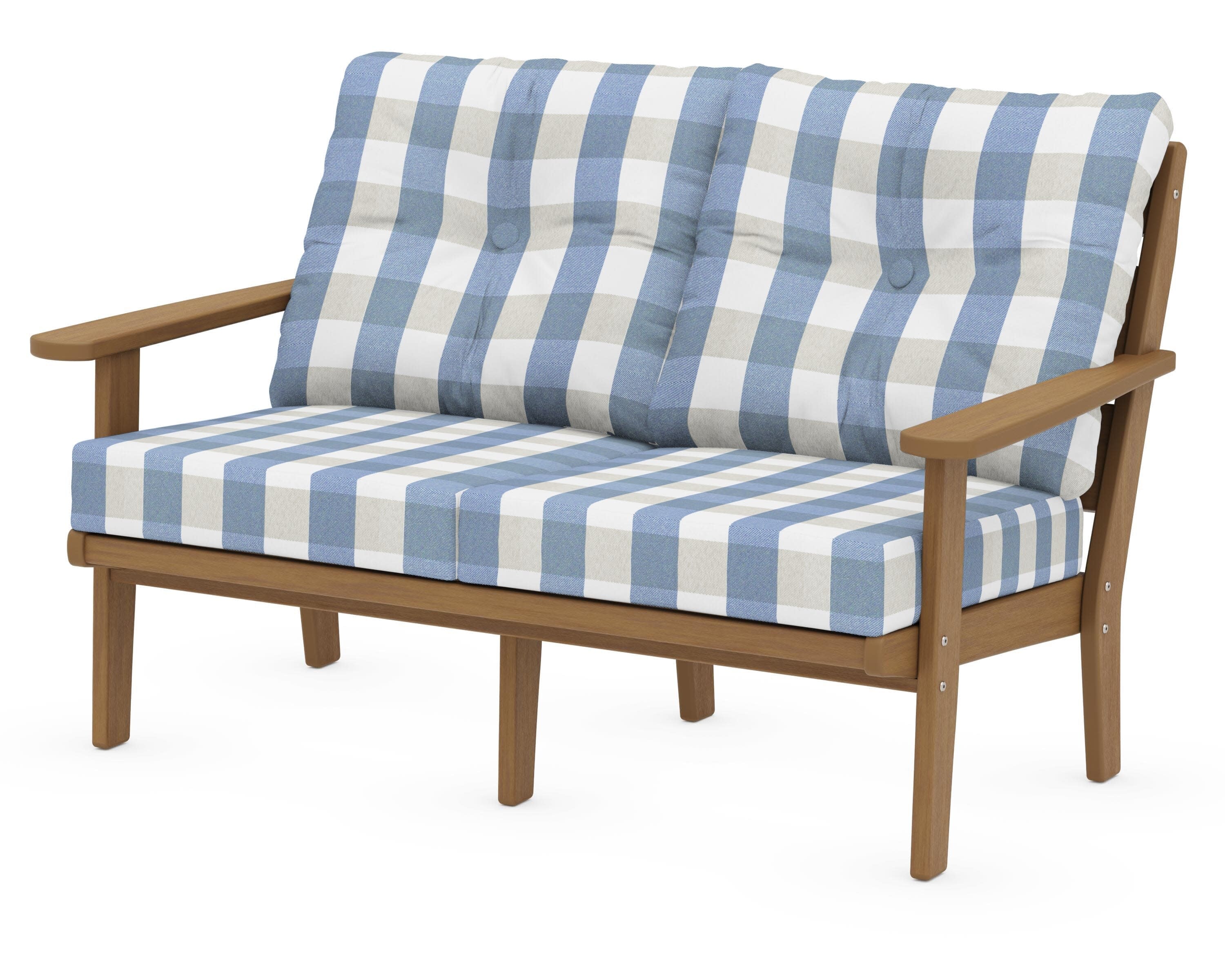 Lakeside Deep Seating Loveseat in Natural / Buffalo Plaid Sky Blue
