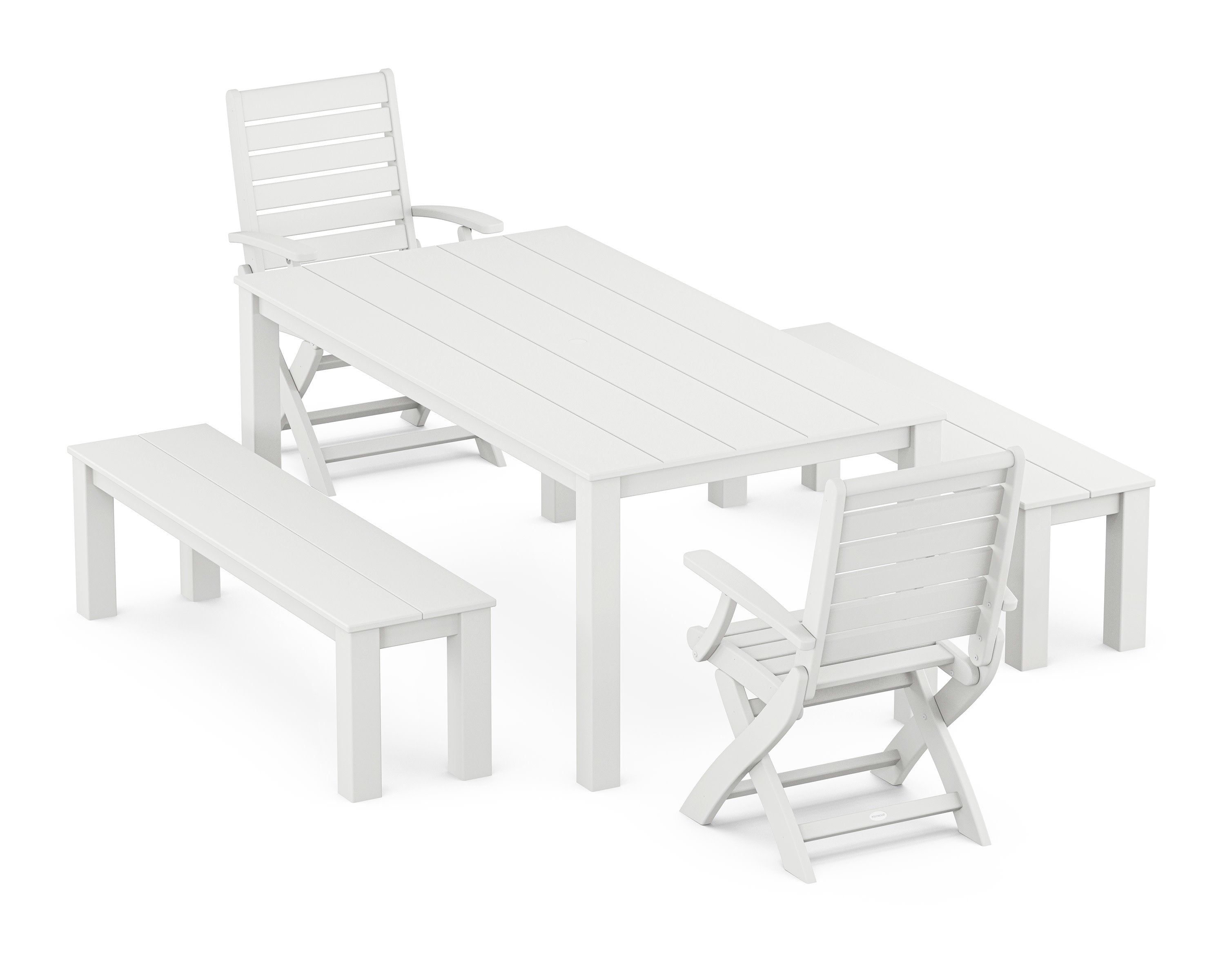 Signature Folding Chair 5-Piece Parsons Dining Set with Benches in White