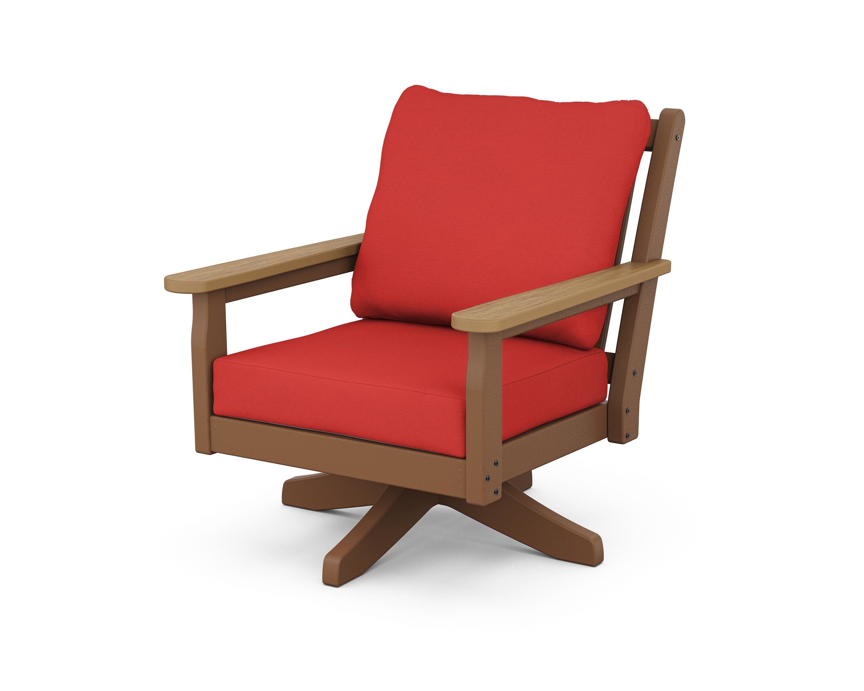 Chippendale Deep Seating Swivel Chair in Teak / Natural / Crimson Linen