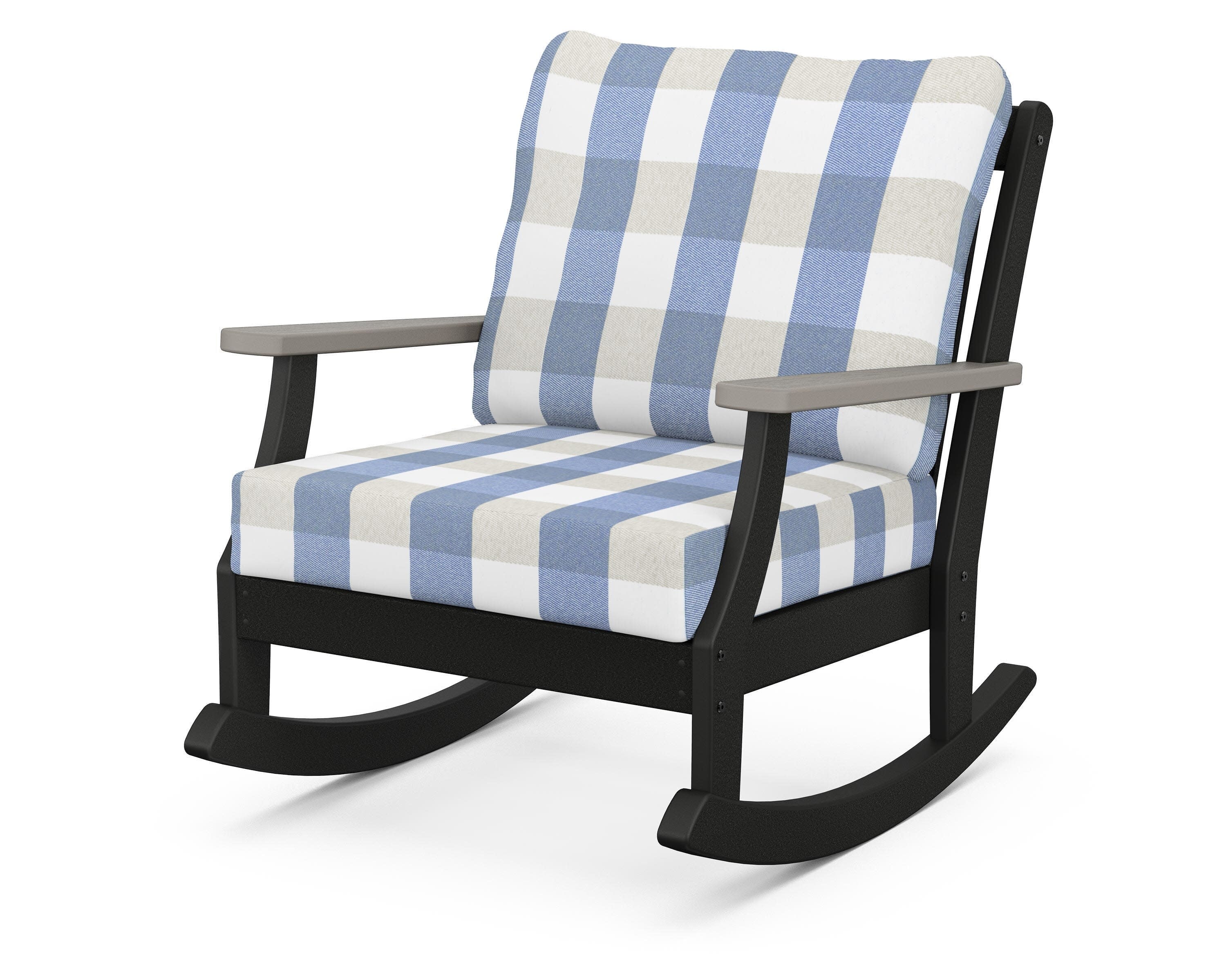 Braxton Deep Seating Rocking Chair in Black / Driftwood / Buffalo Plaid Sky Blue
