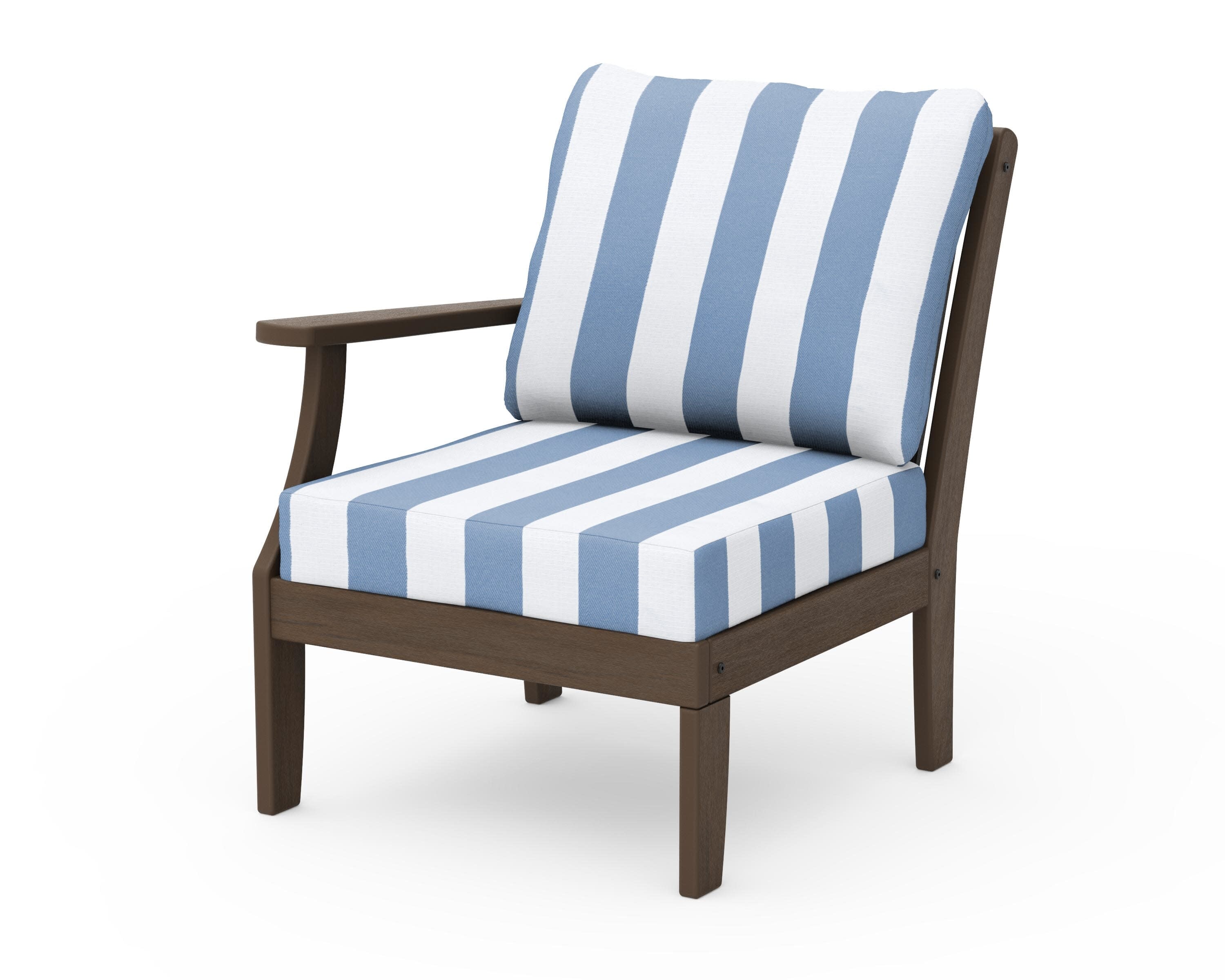 Braxton Modular Left Arm Chair in Kona / Cabana Stripe Sky Blue