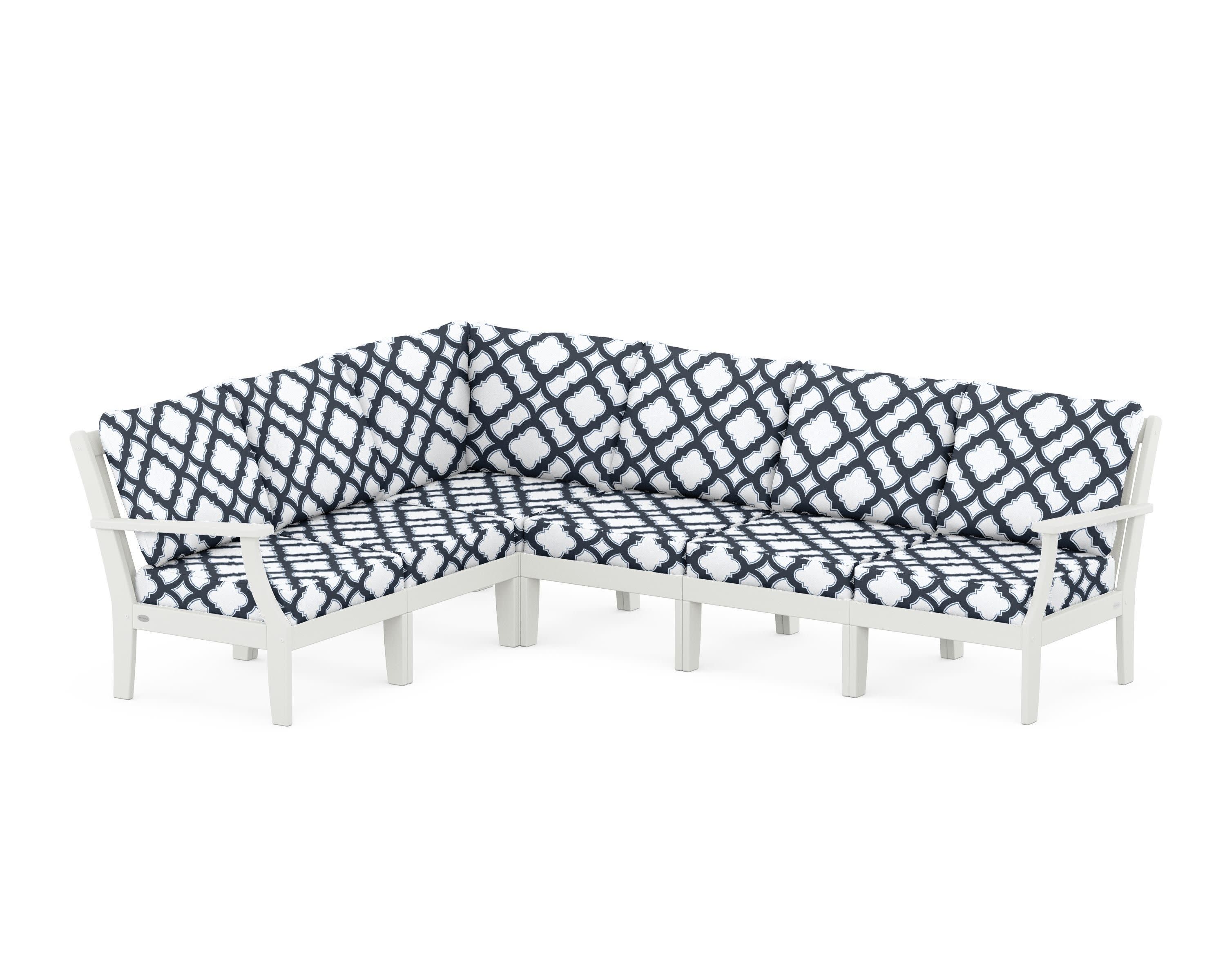 Braxton Modular 6-Piece Deep Seating Set in Vintage White / Trellis Marine Indigo