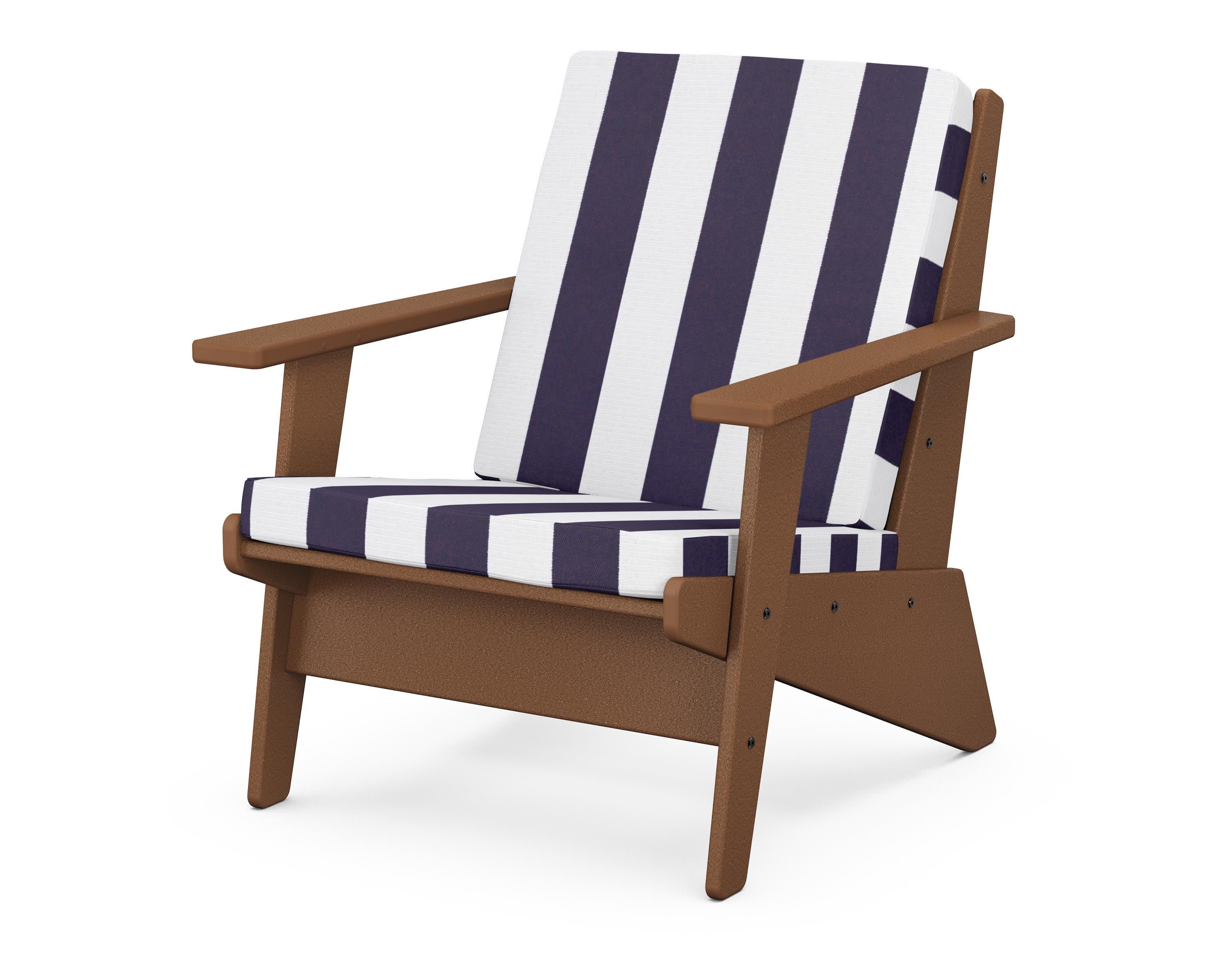 Riviera Modern Lounge Chair in Teak / Cabana Stripe Navy