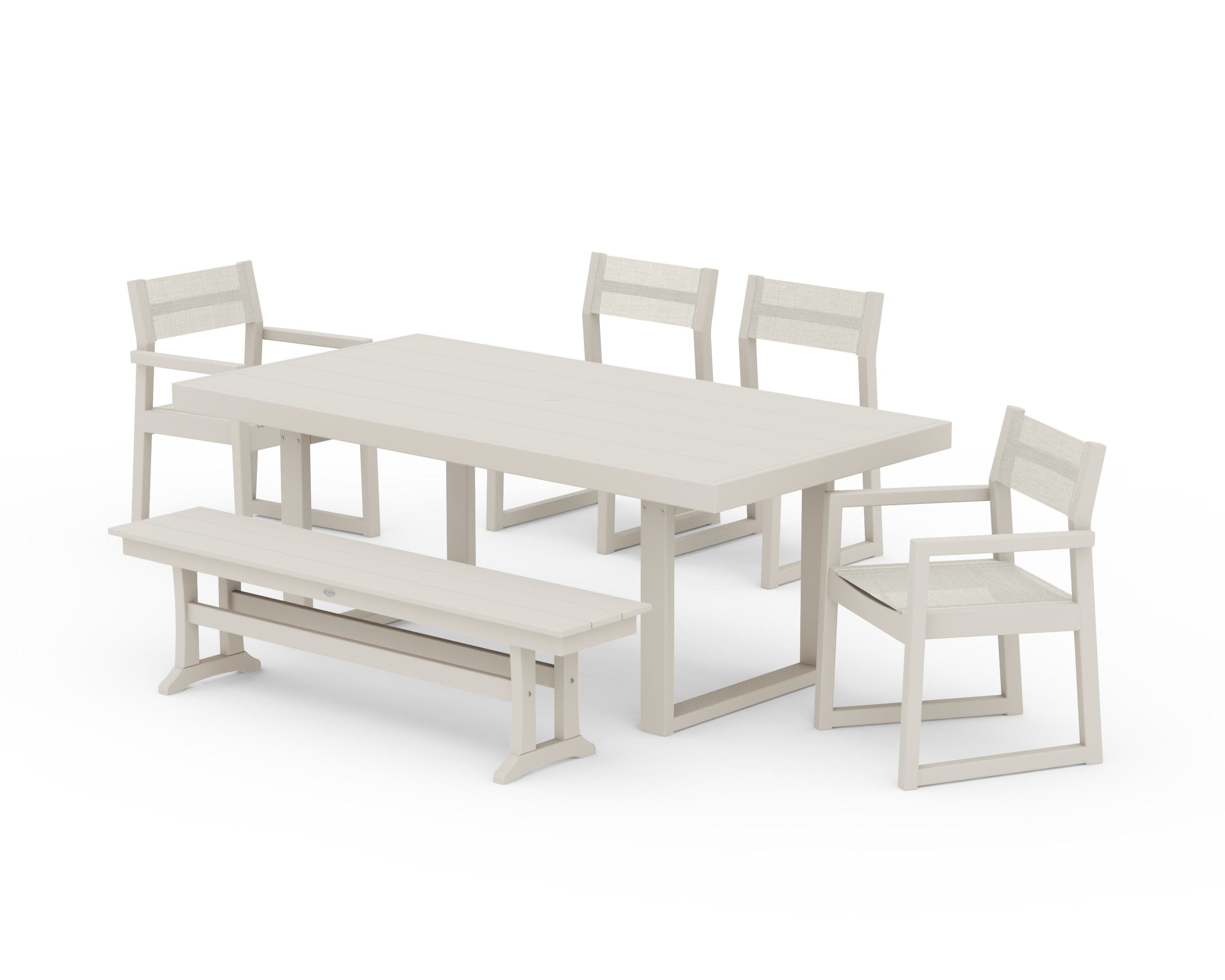 EDGE Sling 6-Piece Dining Set with Bench in Sand / Parchment Sling