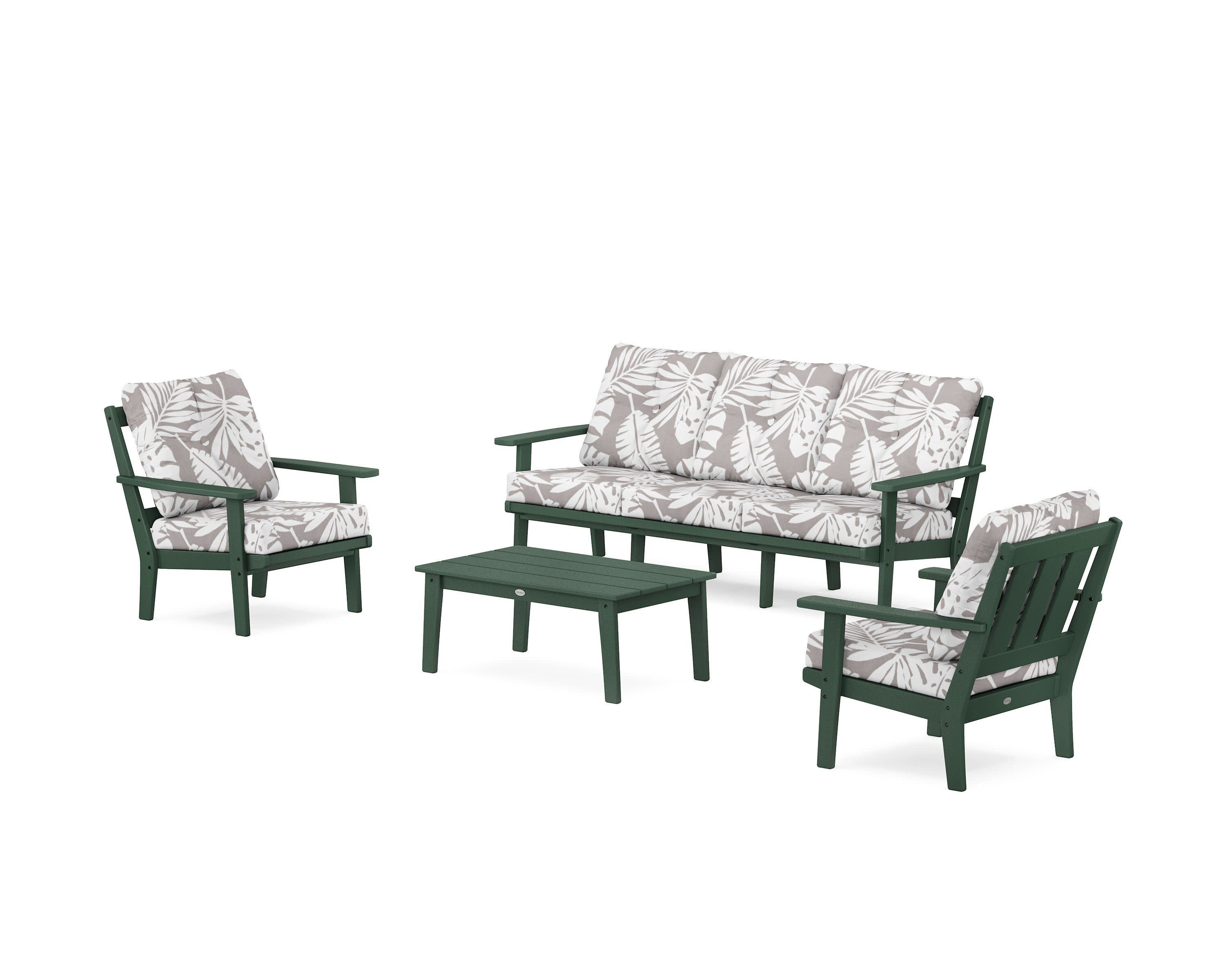 Oxford 4-Piece Deep Seating Set with Sofa in Green / Leaf Grey Mist