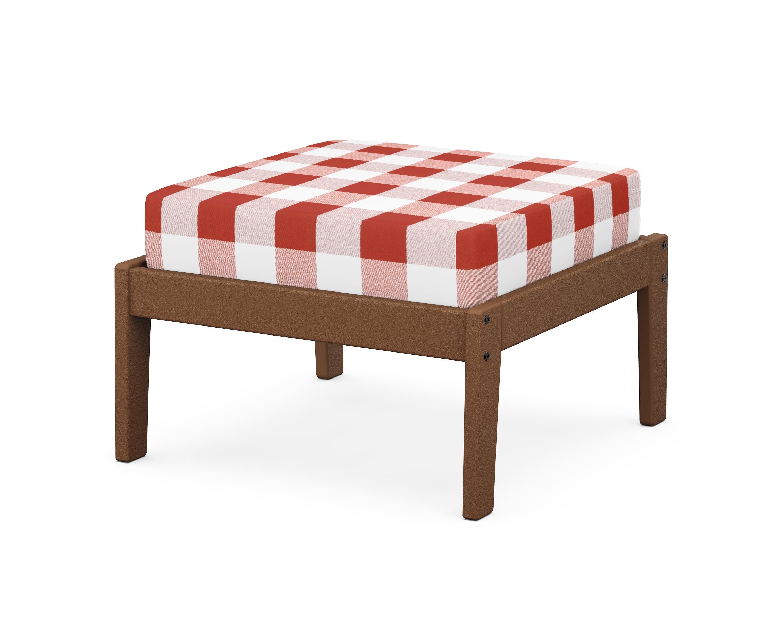 Deep Seating Ottoman in Teak / Buffalo Plaid Crimson
