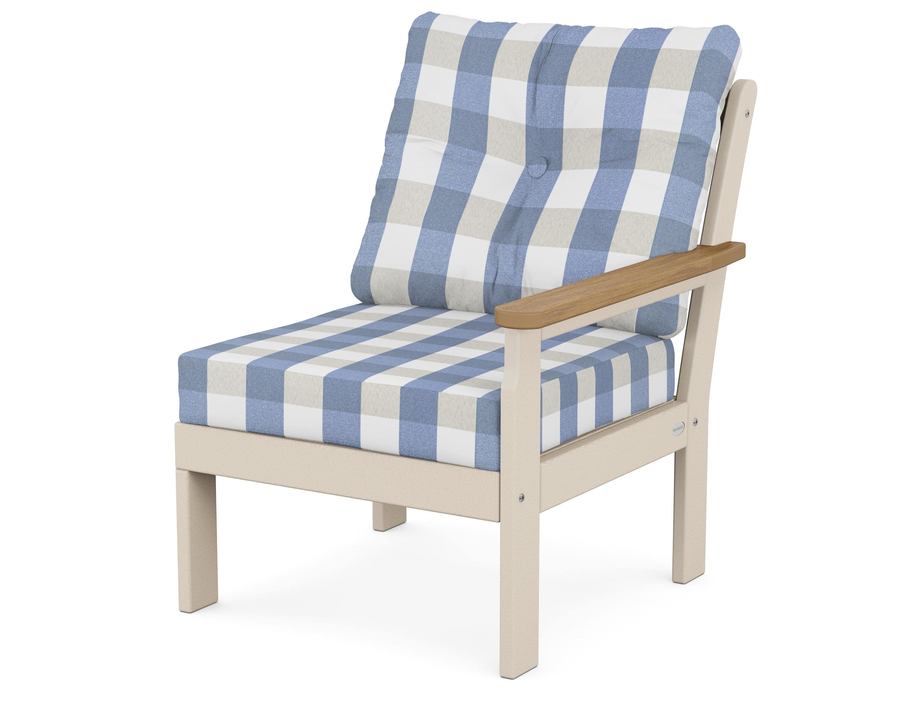 Vineyard Modular Right Arm Chair in Sand / Natural / Buffalo Plaid Sky Blue