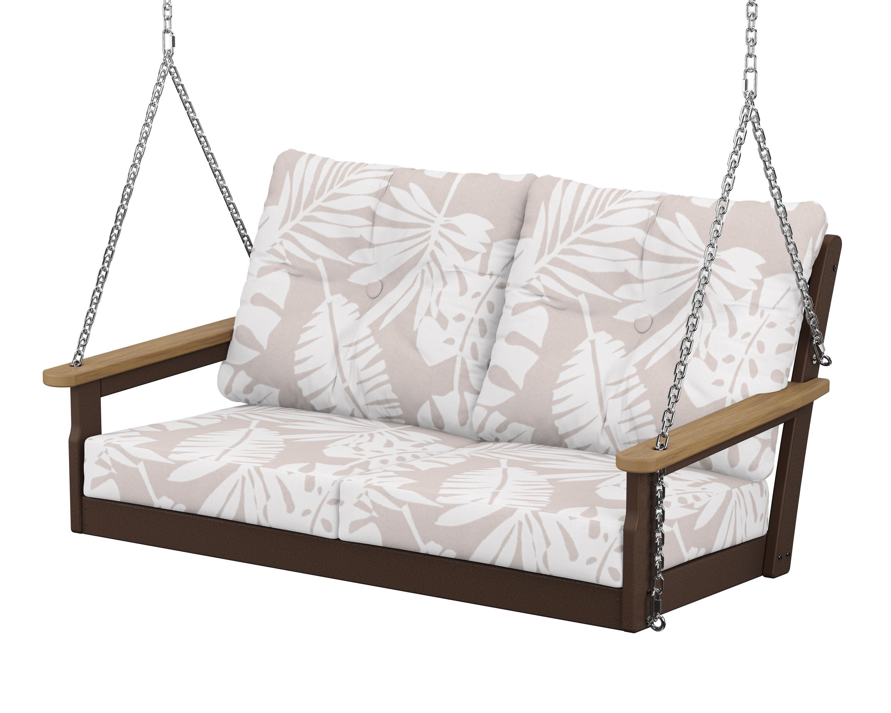 Vineyard Deep Seating Swing in Mahogany / Natural / Leaf Dune Burlap