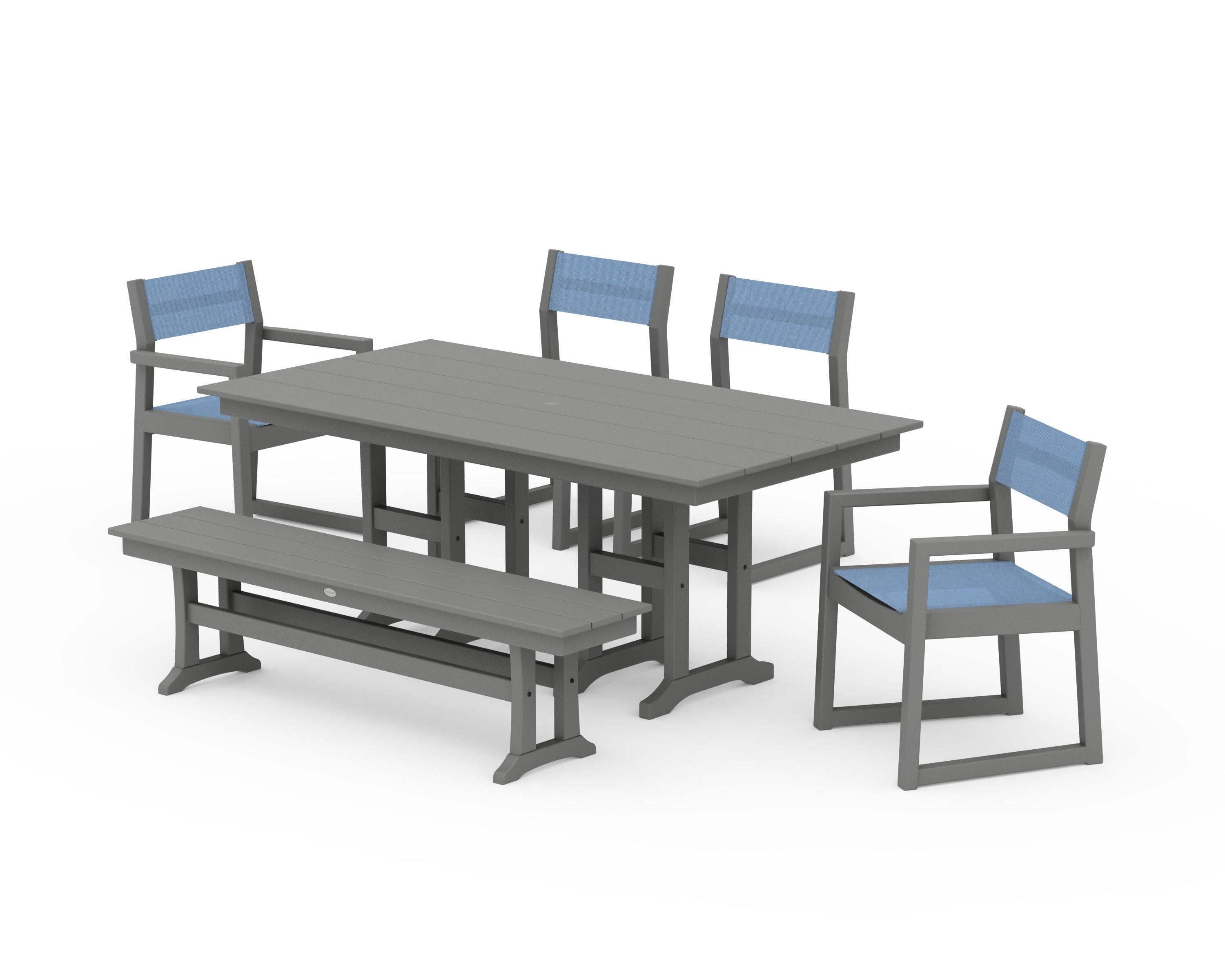 EDGE Sling 6-Piece Farmhouse Dining Set in Slate Grey / Poolside Sling