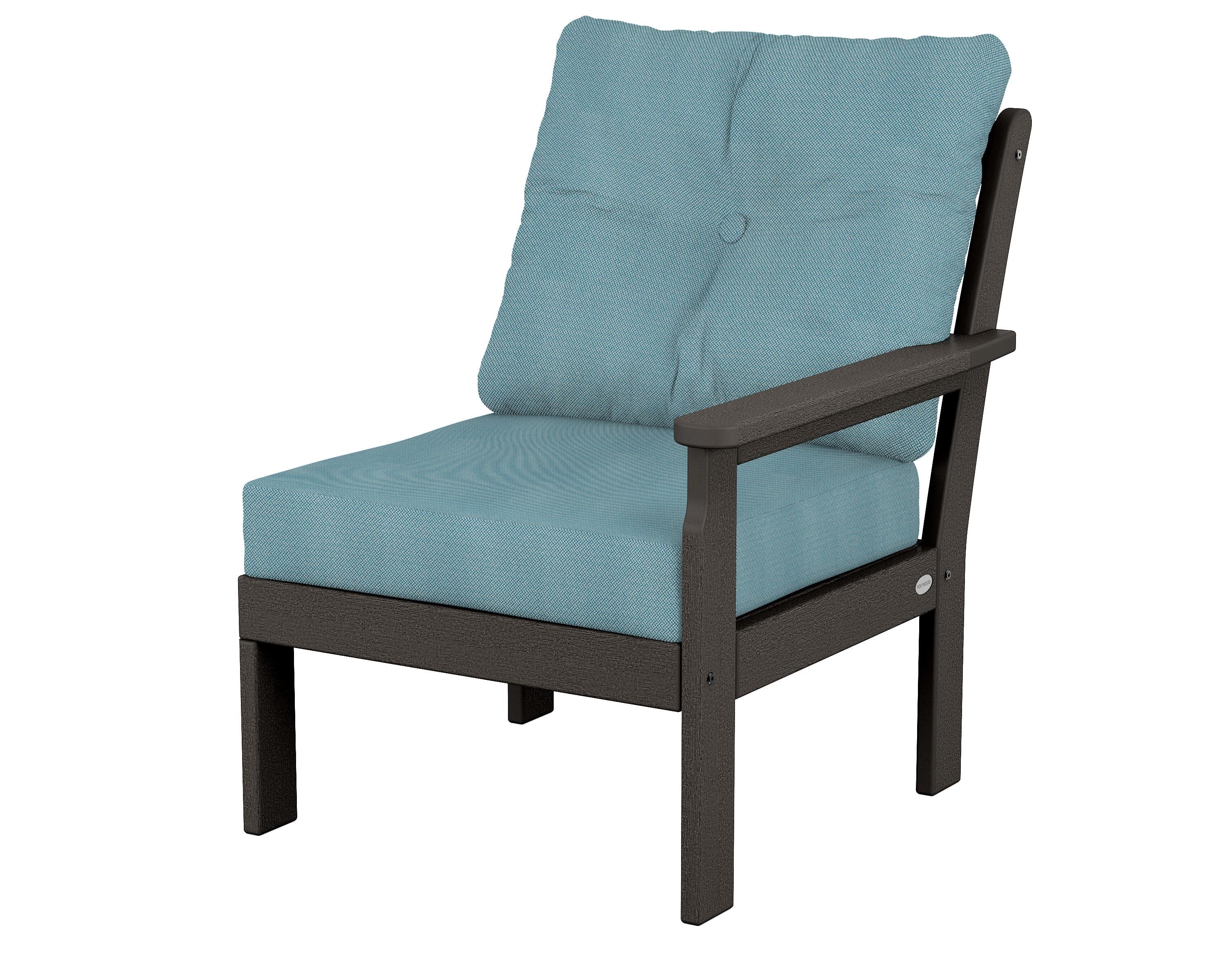 Vineyard Modular Right Arm Chair in Vintage Coffee / Lattice Sky Blue