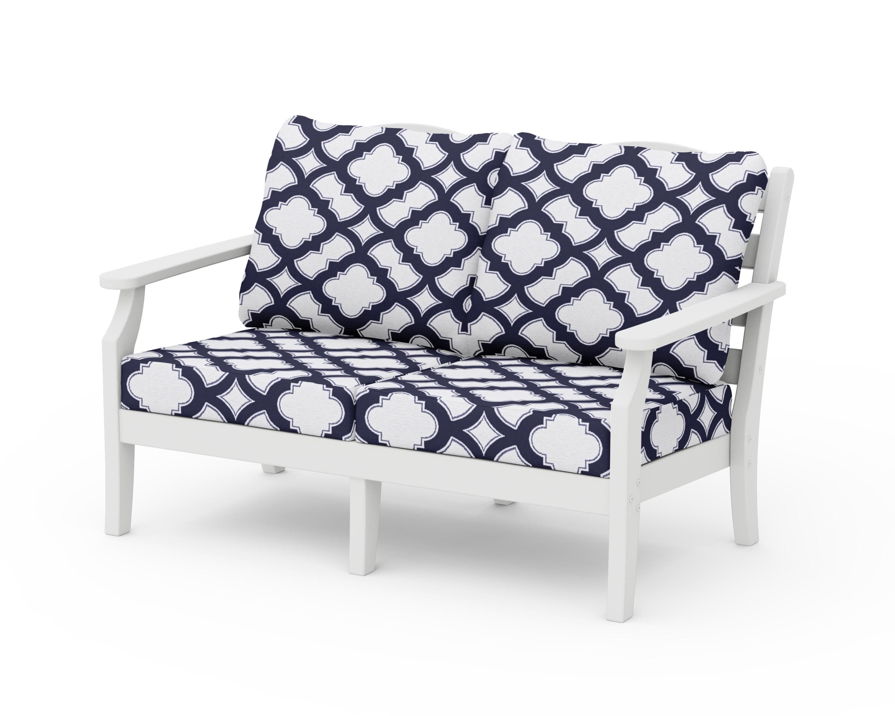 Savannah Deep Seating Loveseat in White / Trellis Navy