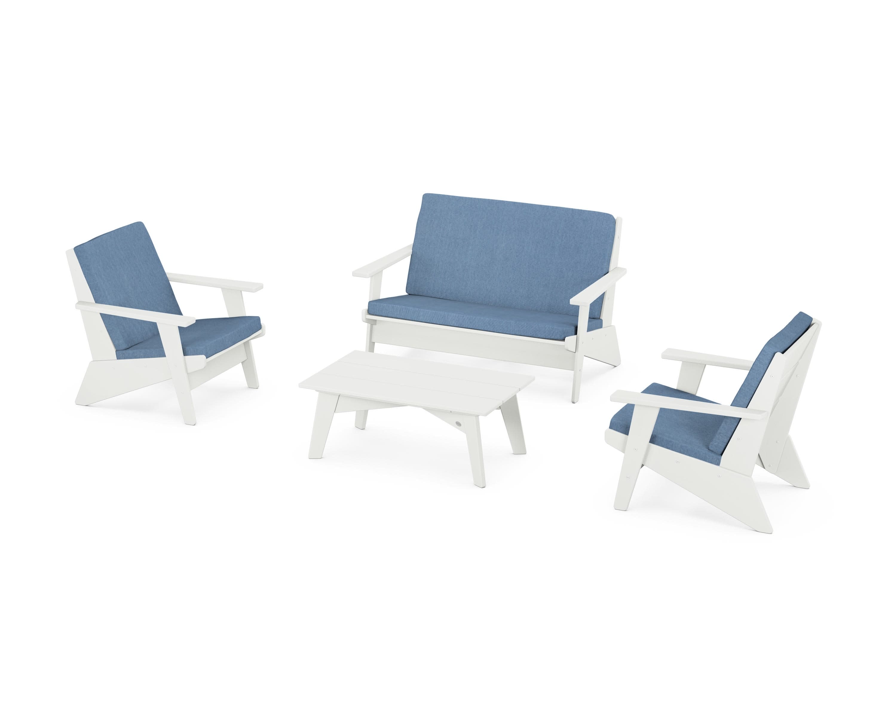 Riviera Modern Lounge 4-Piece Set in Vintage White / Sky Blue