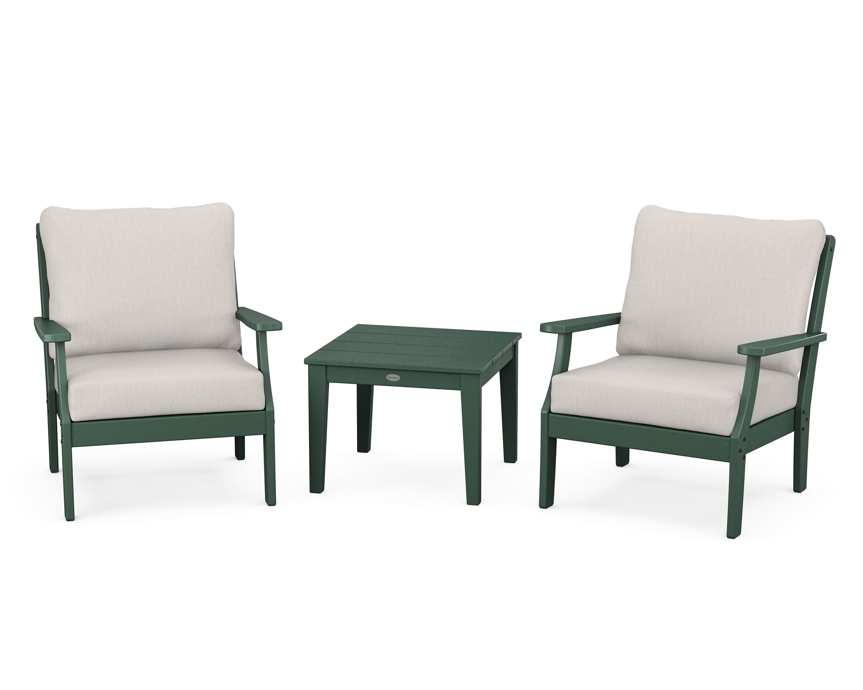 Braxton 3-Piece Deep Seating Set in Green / Cast Ash