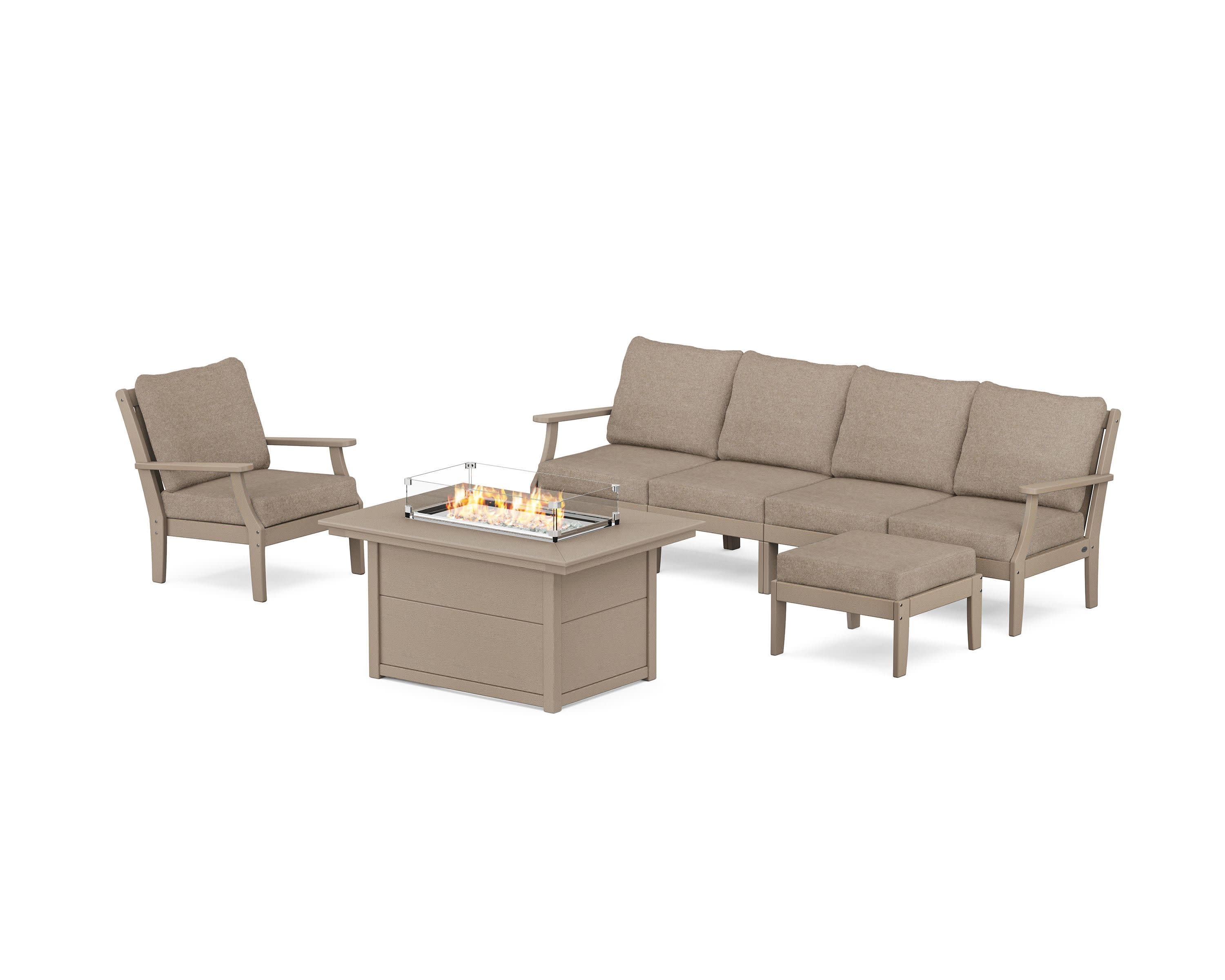 Braxton Sectional Lounge and Fire Pit Set in Vintage Sahara / Spiced Burlap