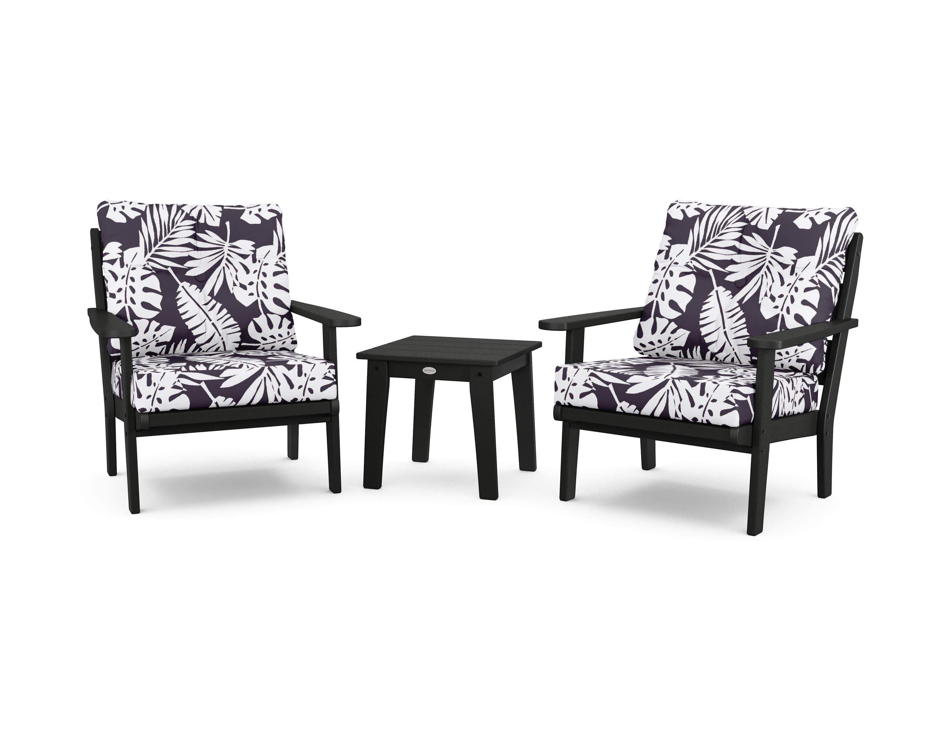 Lakeside 3-Piece Deep Seating Chair Set in Black / Leaf Navy
