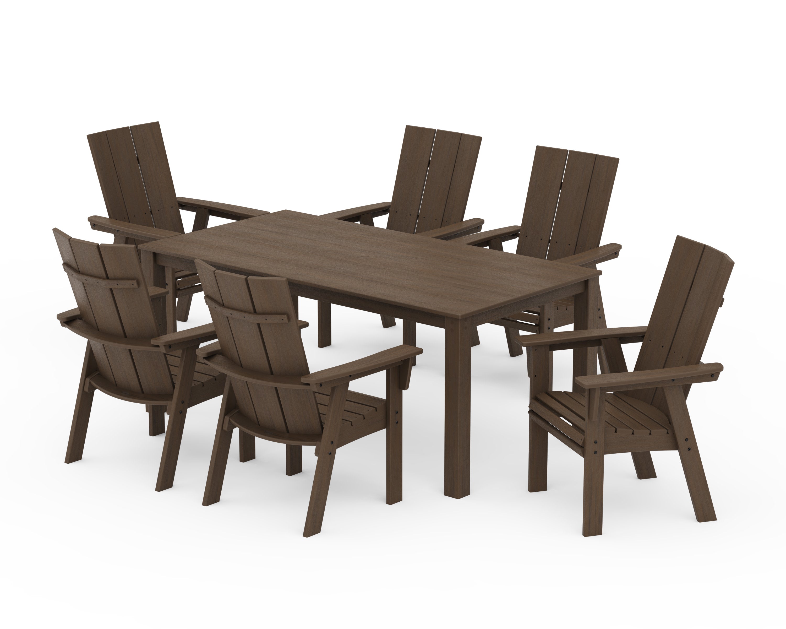Modern Curveback Adirondack 7-Piece Parsons Dining Set in Kona