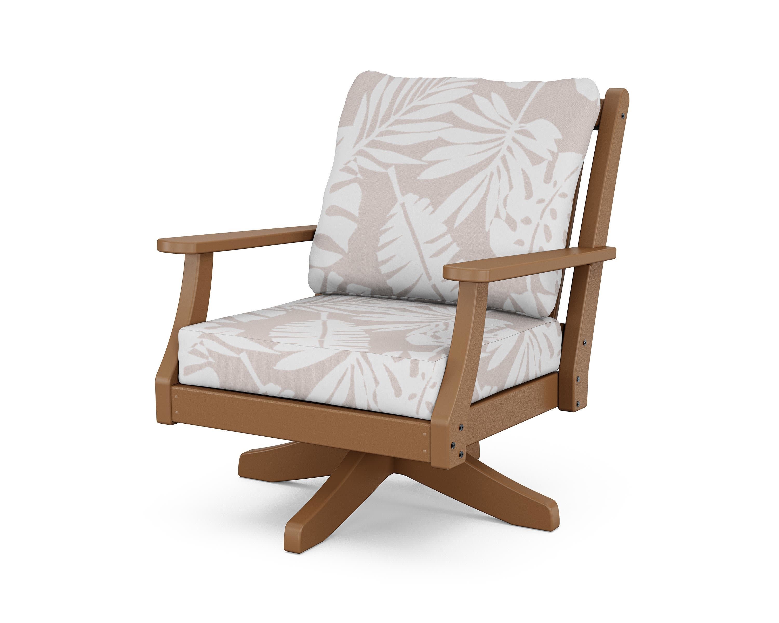 Wovendale Deep Seating Swivel Chair in Teak / Leaf Dune Burlap