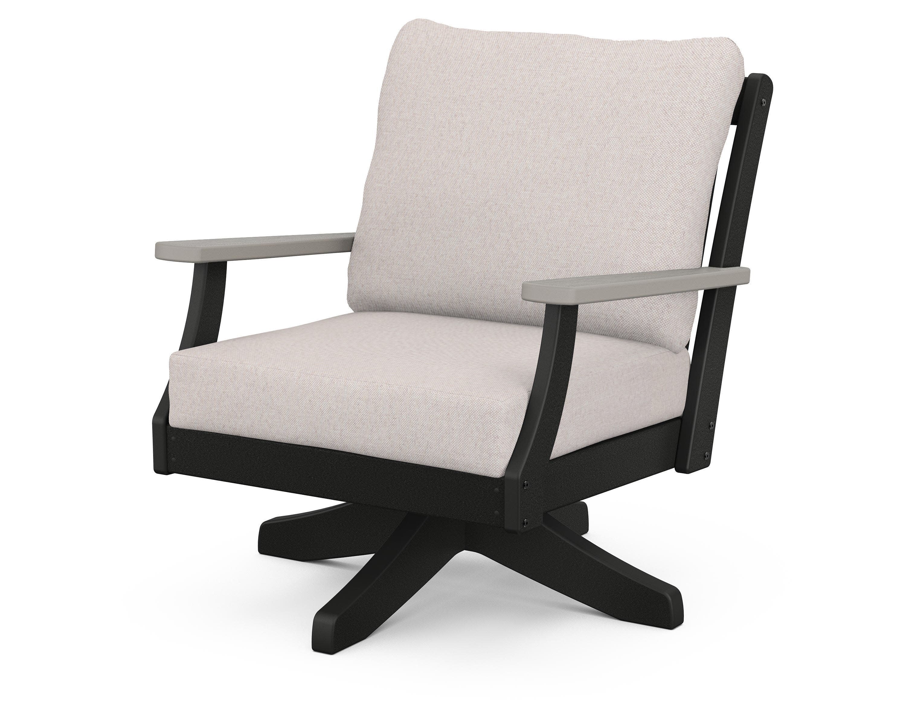 Braxton Deep Seating Swivel Chair in Black / Driftwood / Dune Burlap