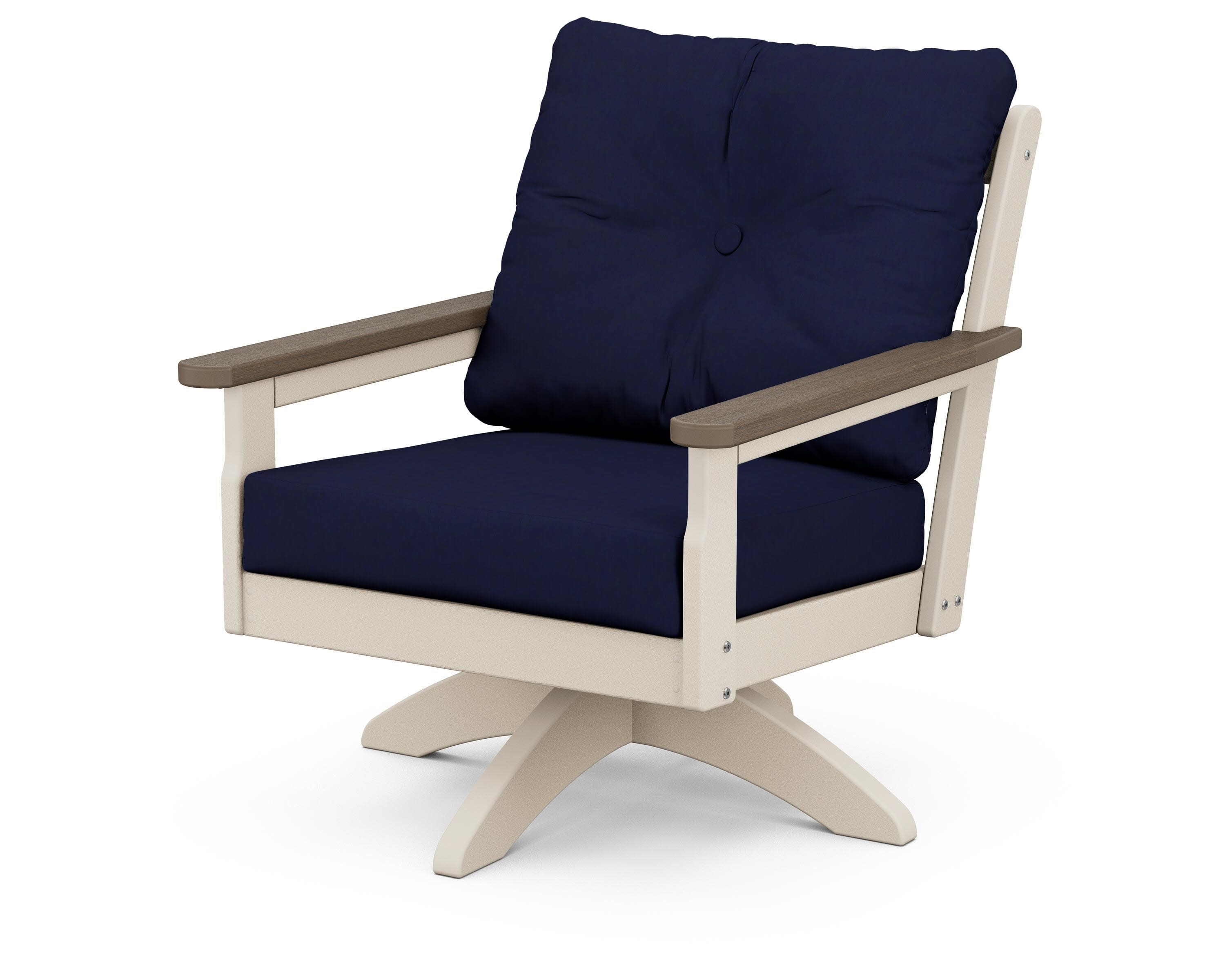 Vineyard Deep Seating Swivel Chair in Sand / Kona / Navy